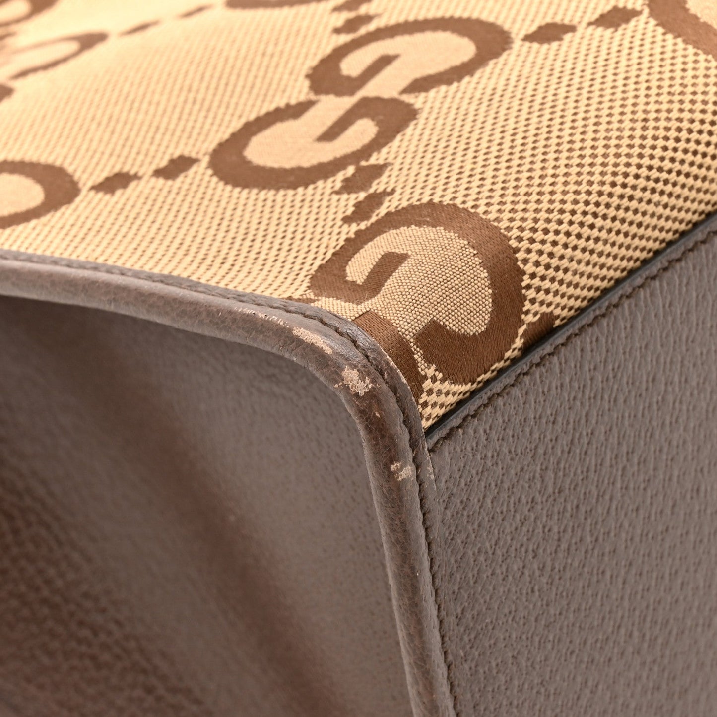 Monogram Jumbo GG Textured Dollar Calfskin Web Tote Bag Camel Ebony New Acero