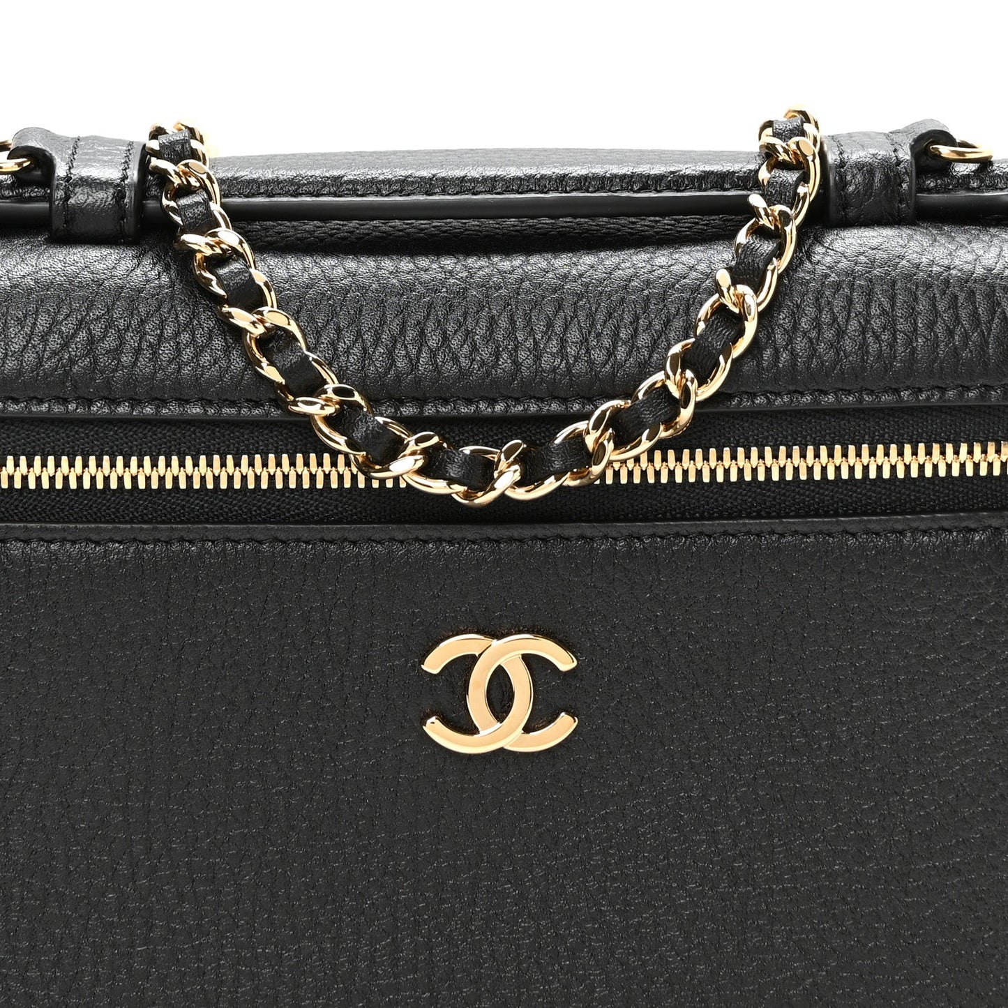 Grained Calfskin Small Supple Trapeze Vanity With Chain Black