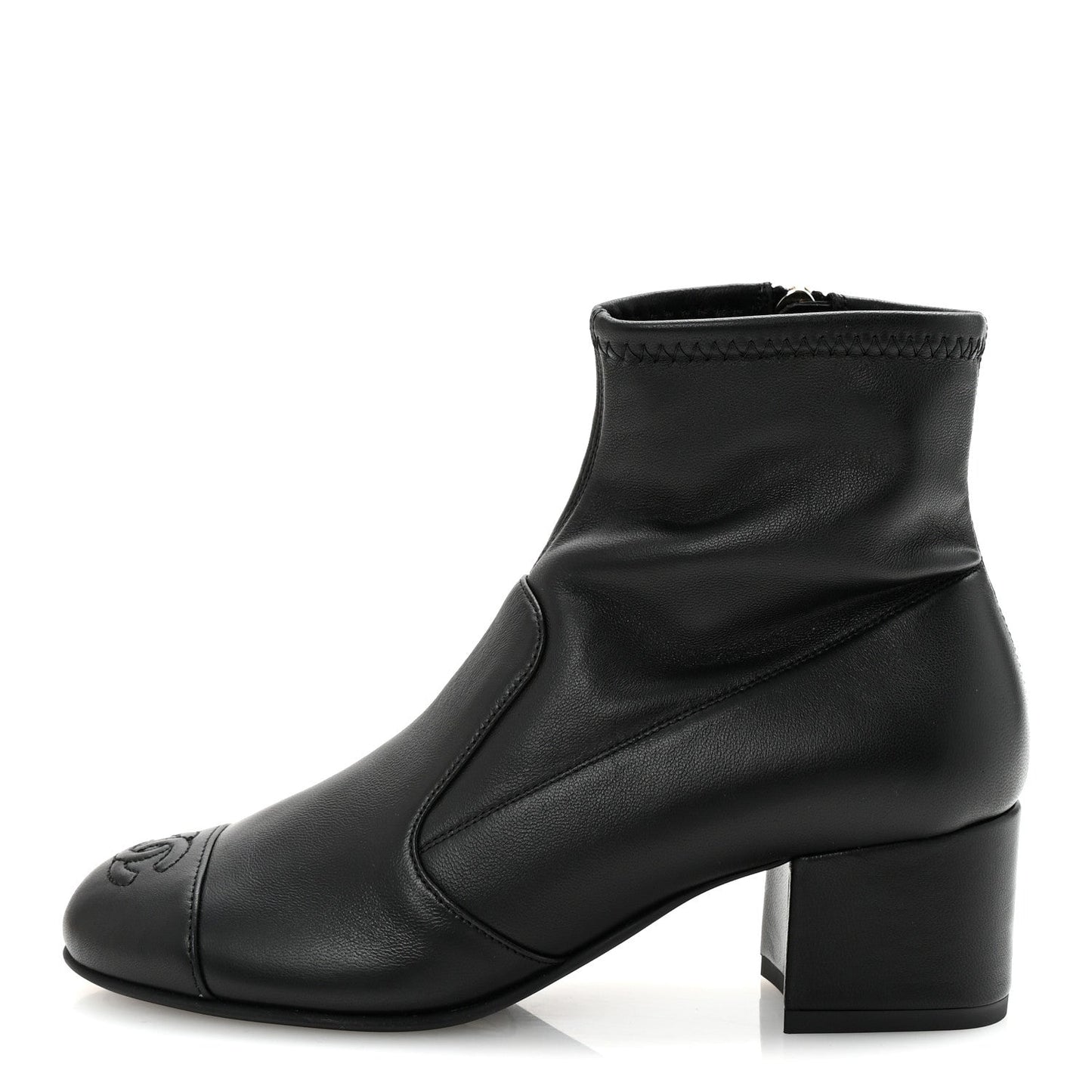 Stretch Lambskin Cap Toe CC Short Boots 35 Black