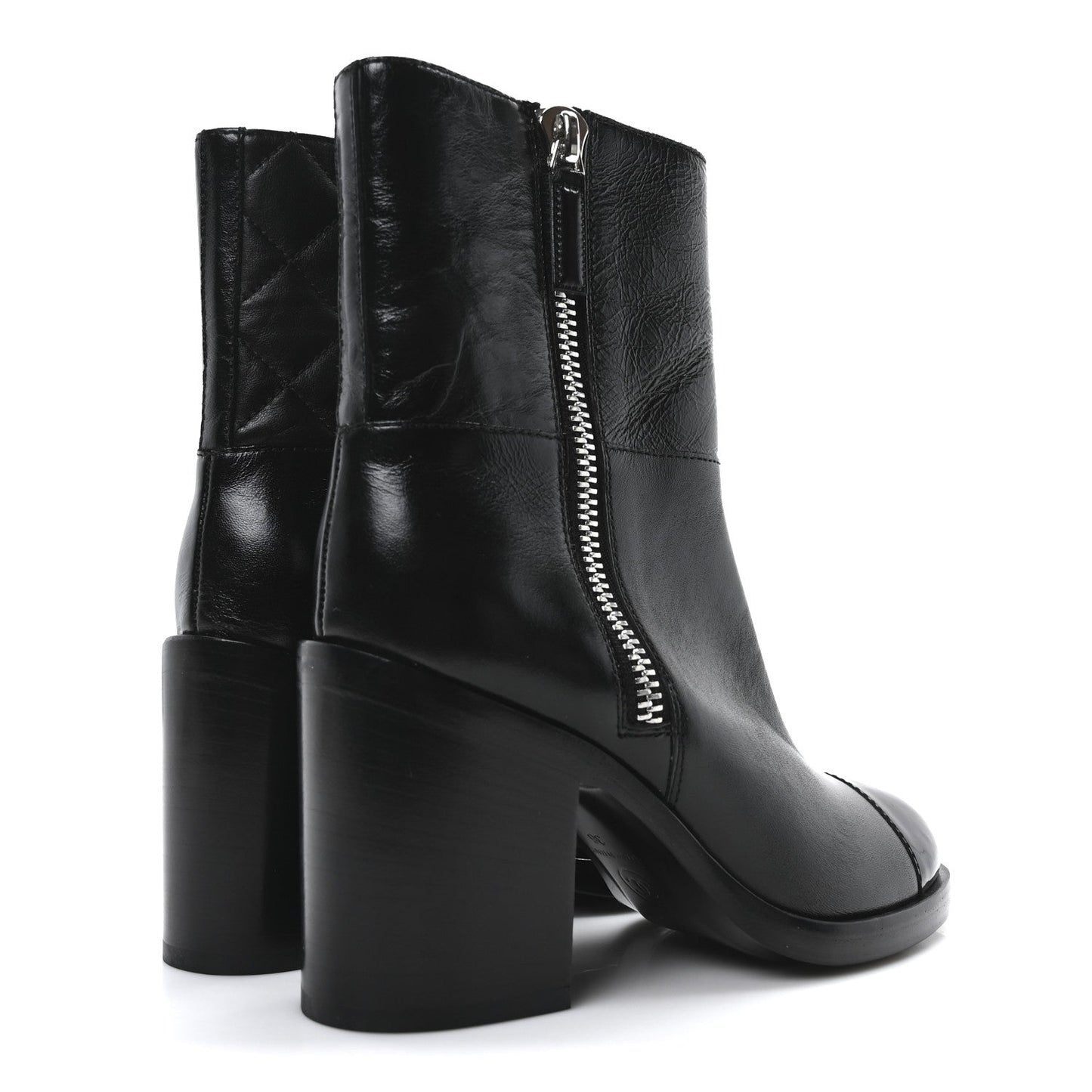 Calfskin Patent Quilted Cap Toe CC Boots 36 Black