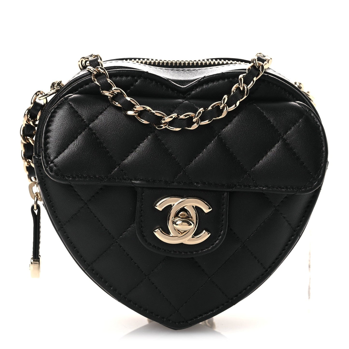 Lambskin Quilted CC In Love Heart Clutch With Chain Black