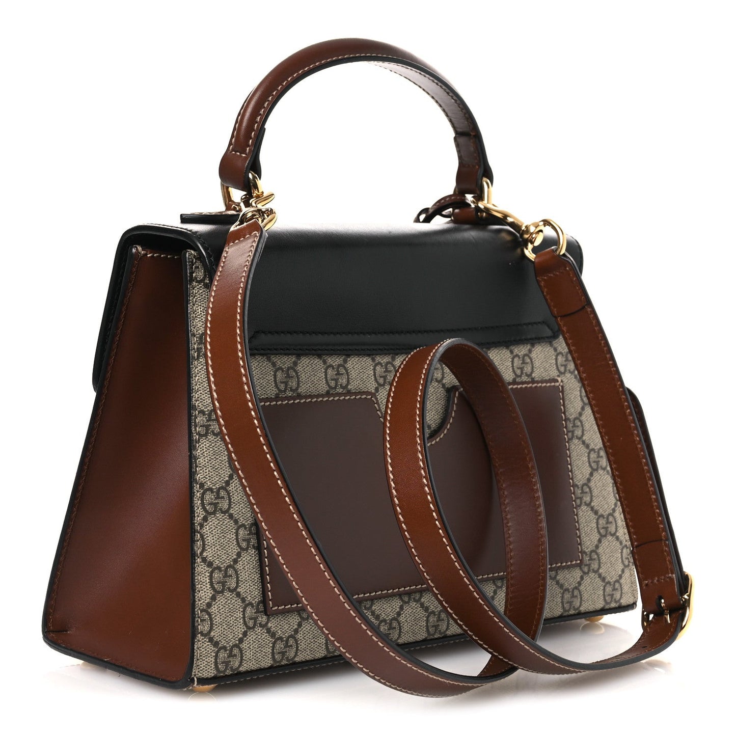 GG Supreme Monogram Calfskin Small Padlock Top Handle Bag Beige Black Cuir