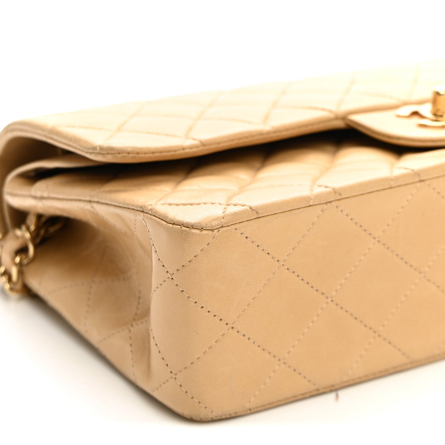 Lambskin Quilted Medium Double Flap Beige