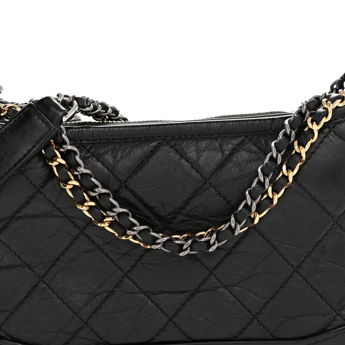 Aged Calfskin Quilted Small Gabrielle Hobo Black