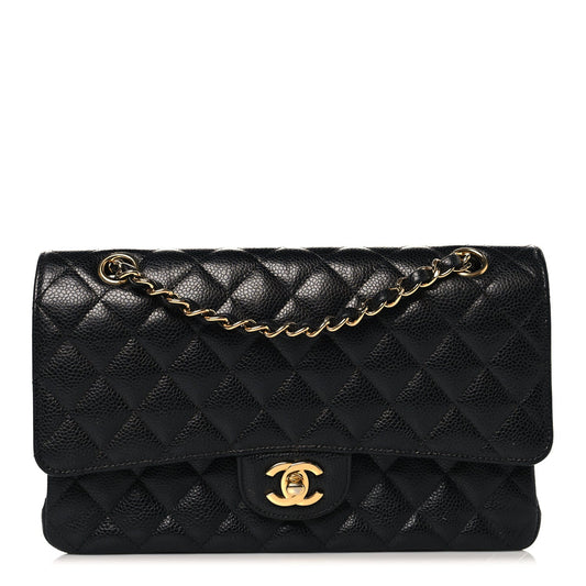 Caviar Quilted Medium Double Flap Black