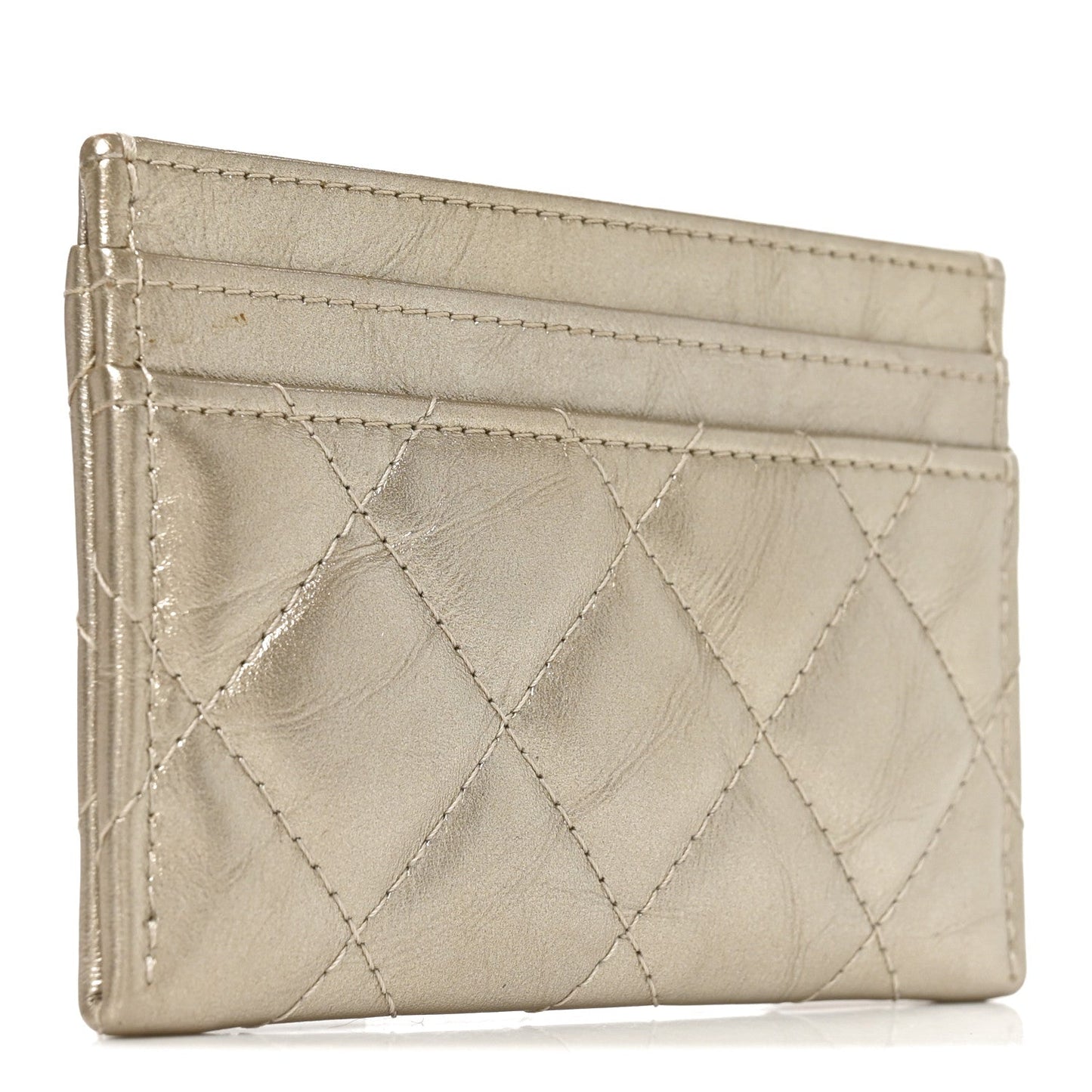Metallic Aged Calfskin Quilted Reissue Card Holder Gold