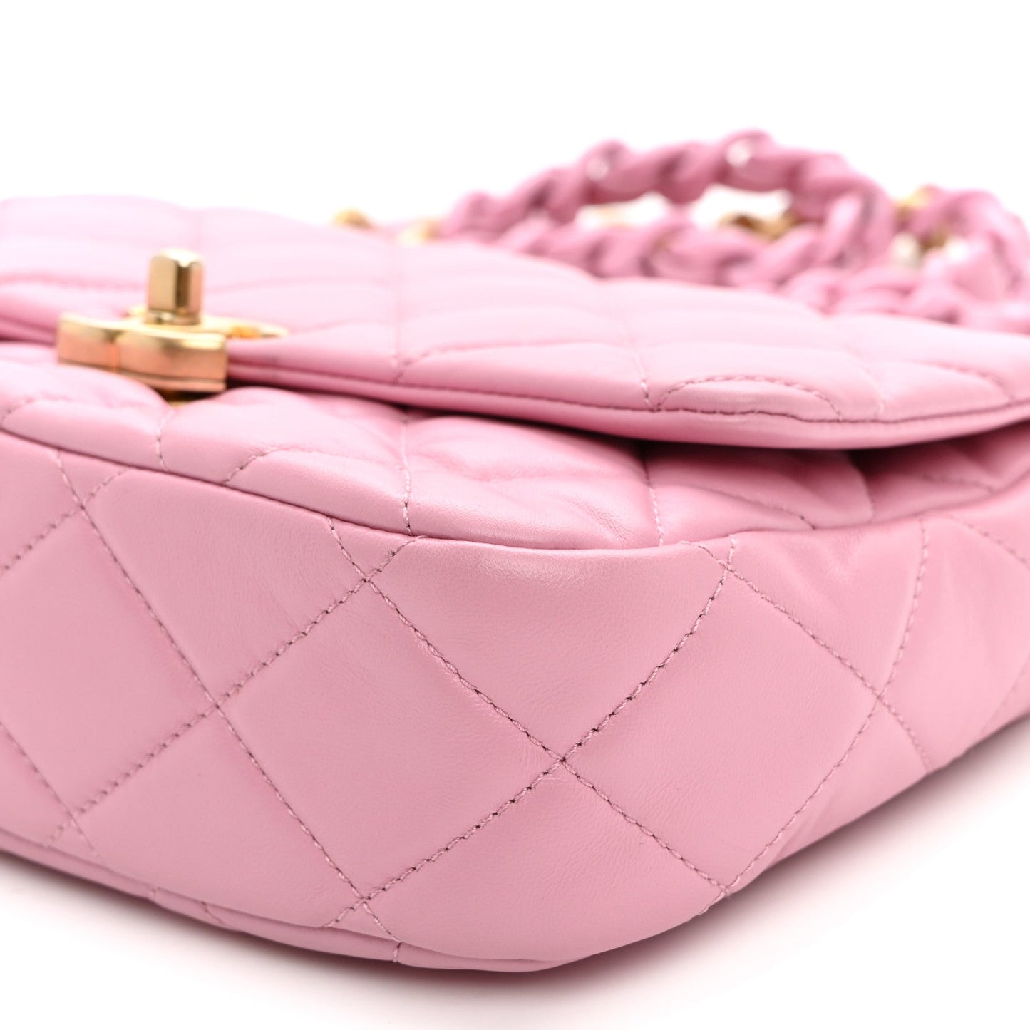 Lambskin Quilted Small Lacquered Chain Flap Pink