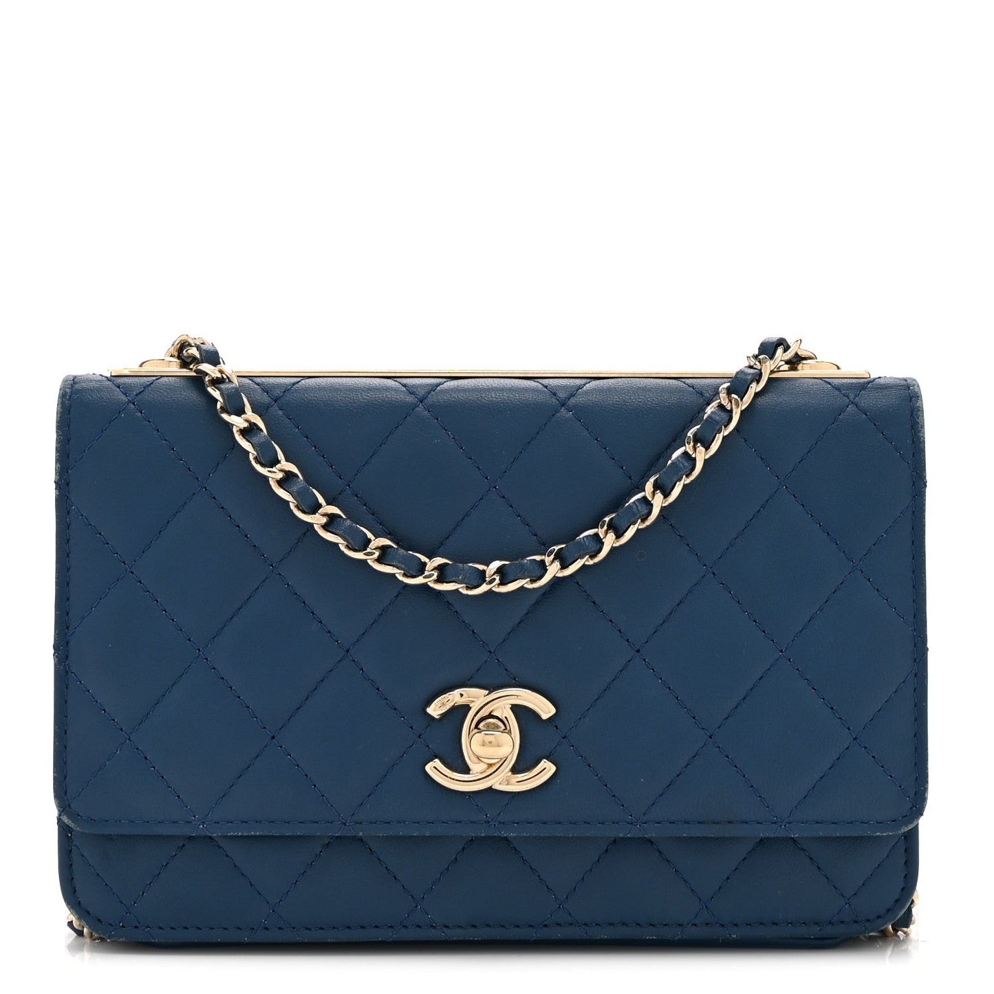 Lambskin Quilted Trendy CC Wallet On Chain WOC Blue