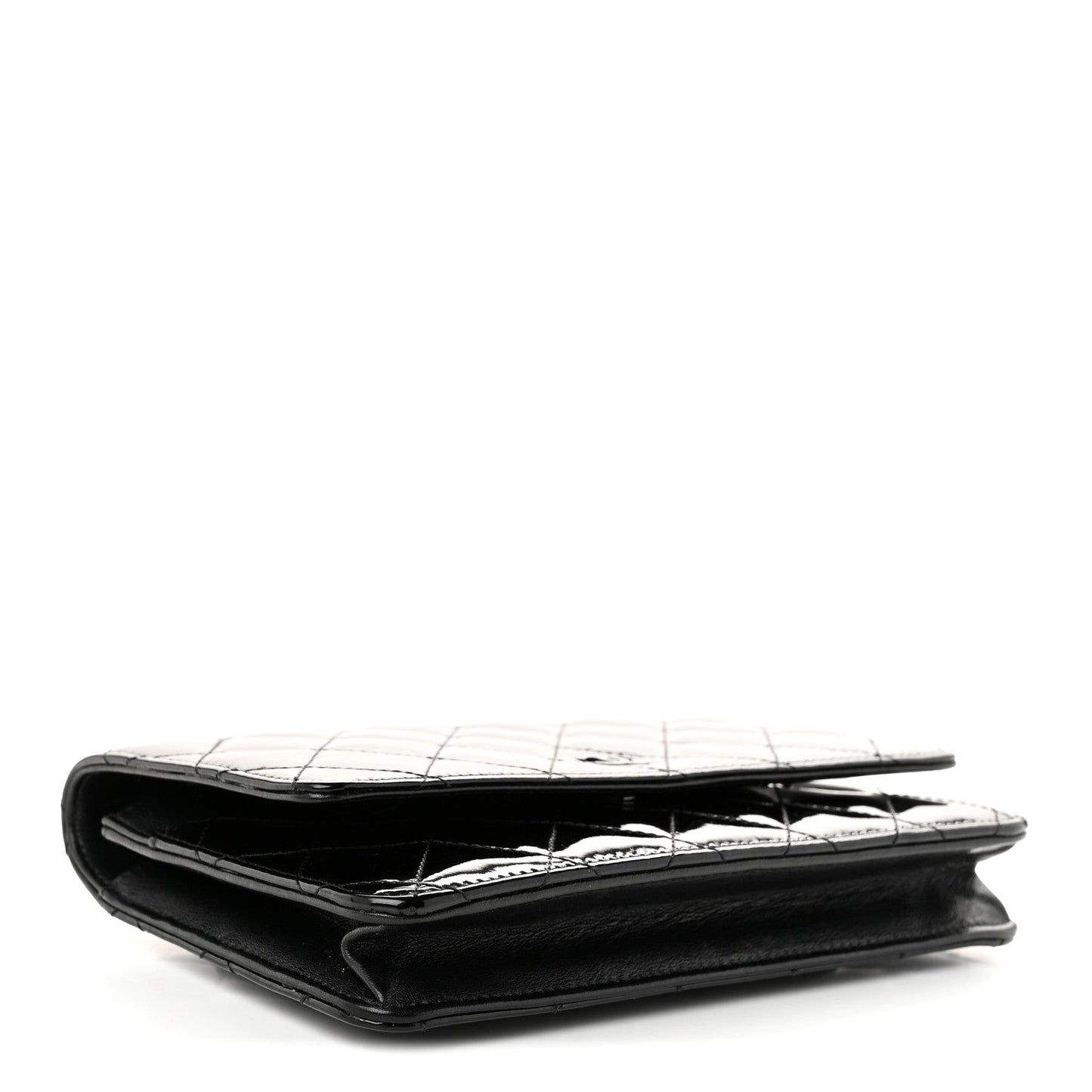 Patent Quilted Wallet On Chain WOC Black