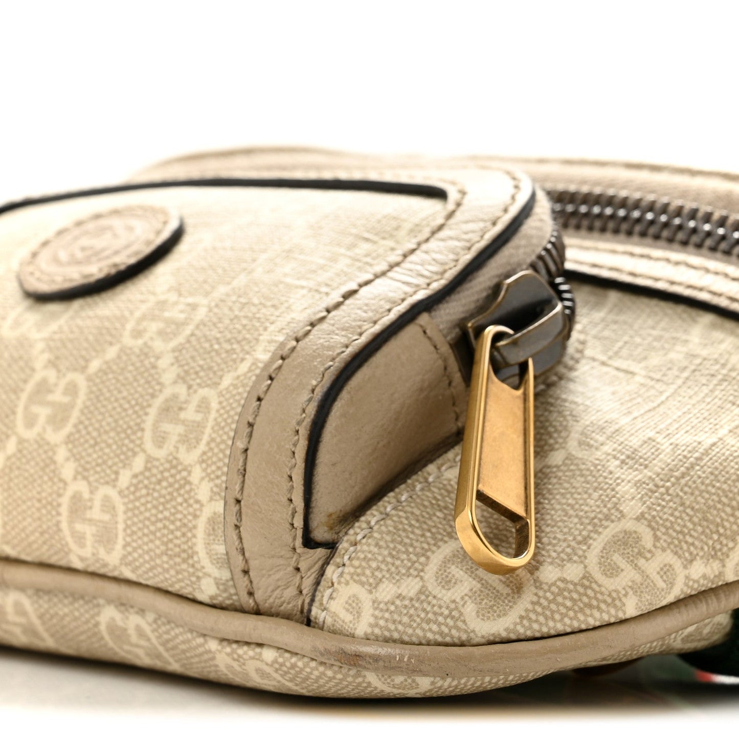 GG Supreme Monogram Textured Calfskin Web Retro Interlocking G Belt Bag Beige Mystic White Oatmeal