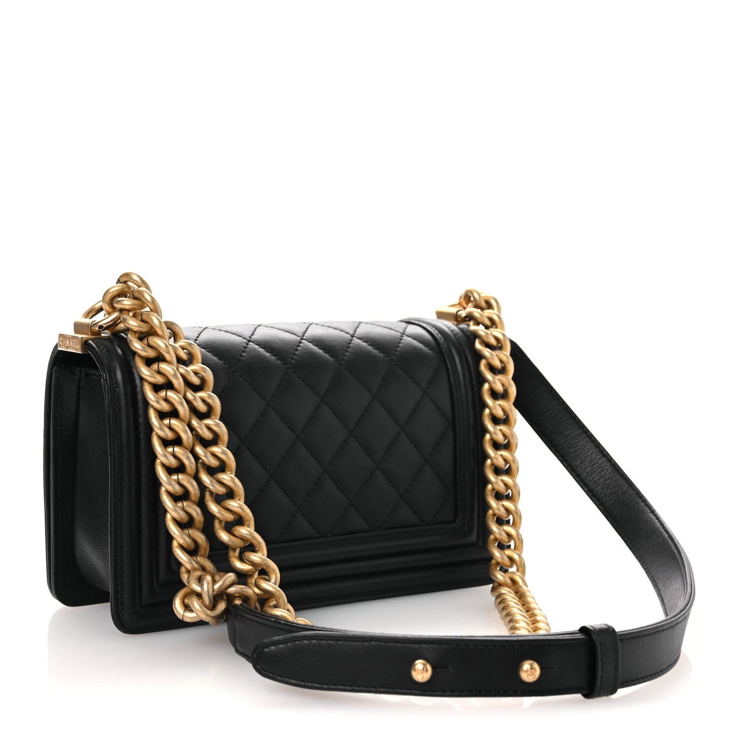 Lambskin Quilted Small Boy Flap Black