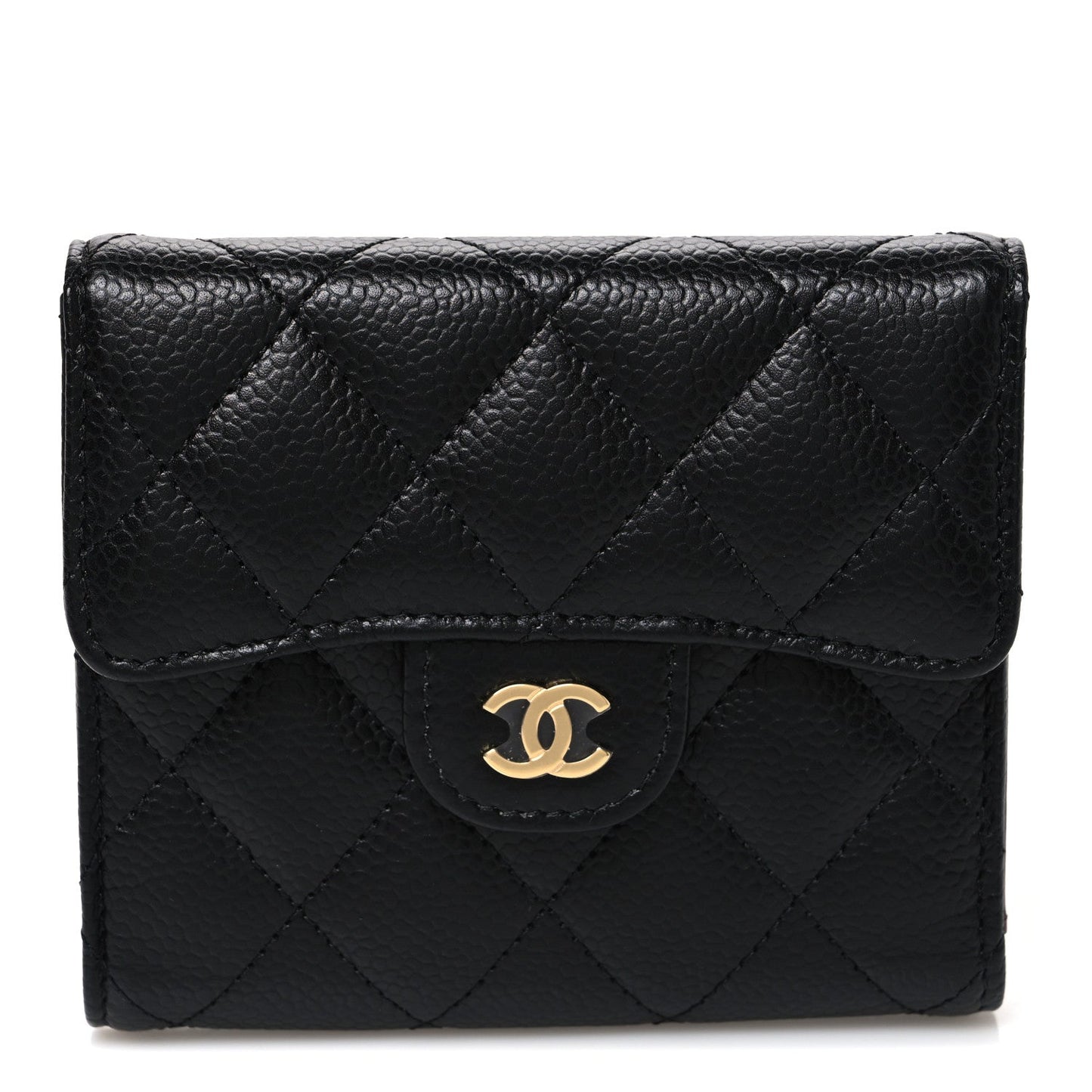 Caviar Quilted Compact Flap Wallet Black