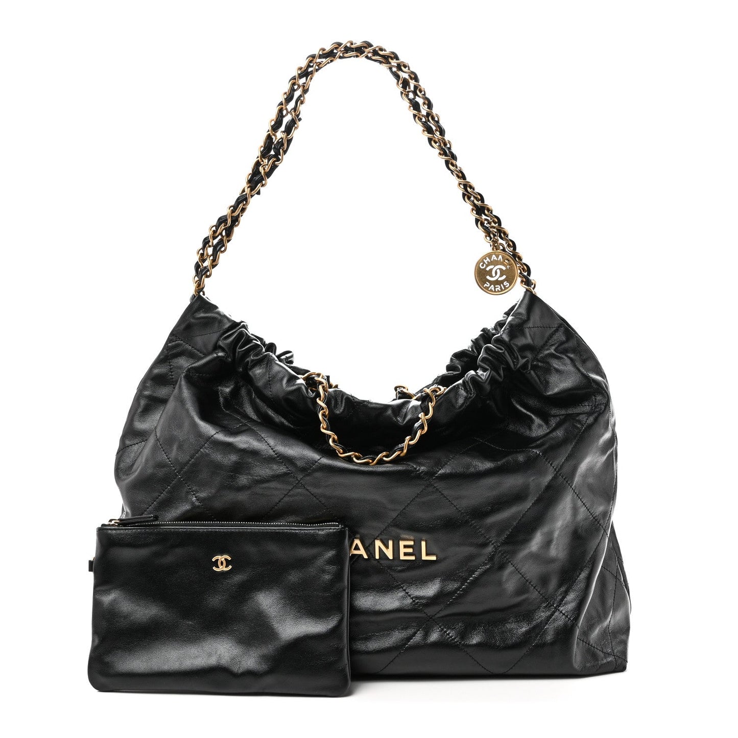 Shiny Calfskin Quilted Large Chanel 22 East West  Black