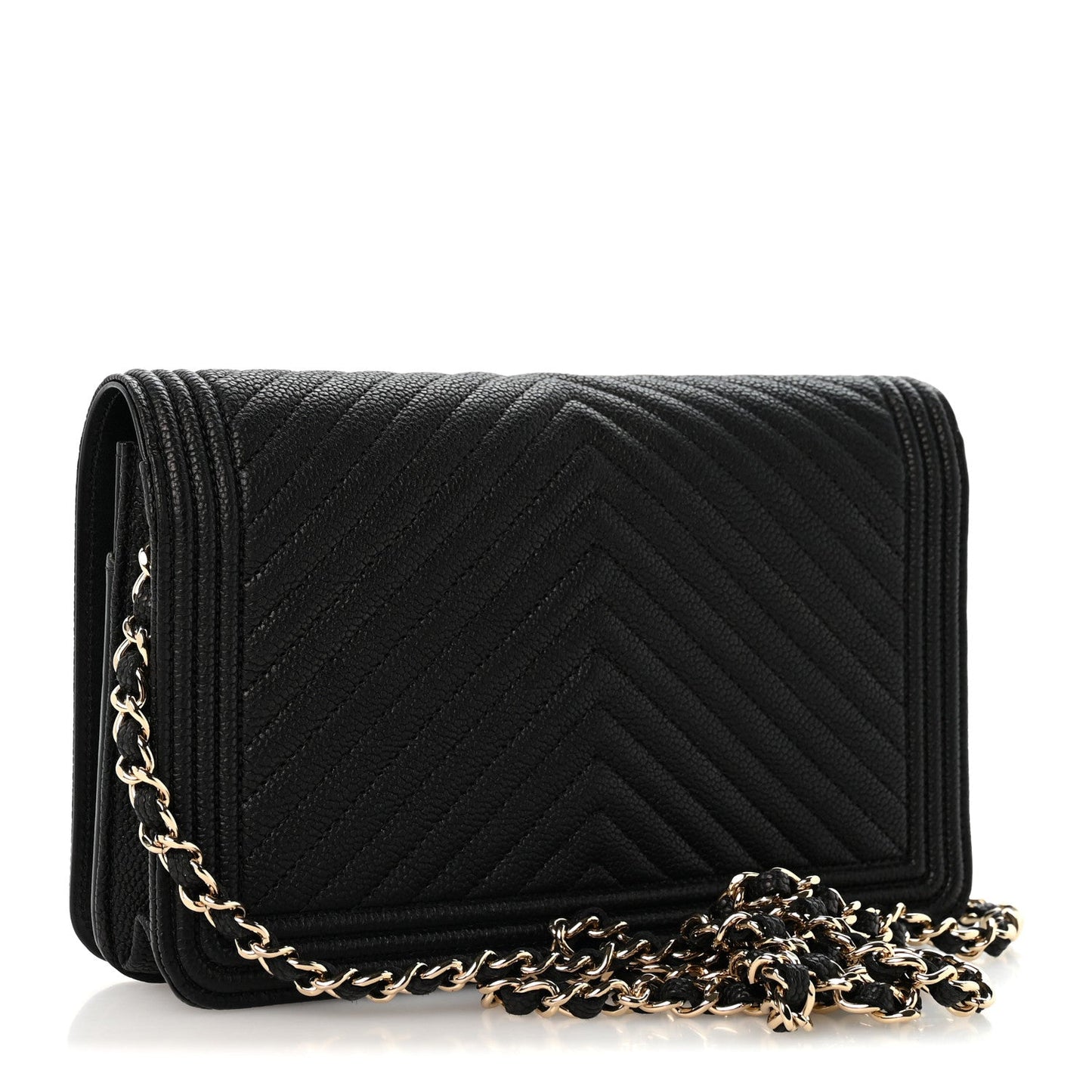 Caviar Chevron Quilted Boy Wallet On Chain WOC Black