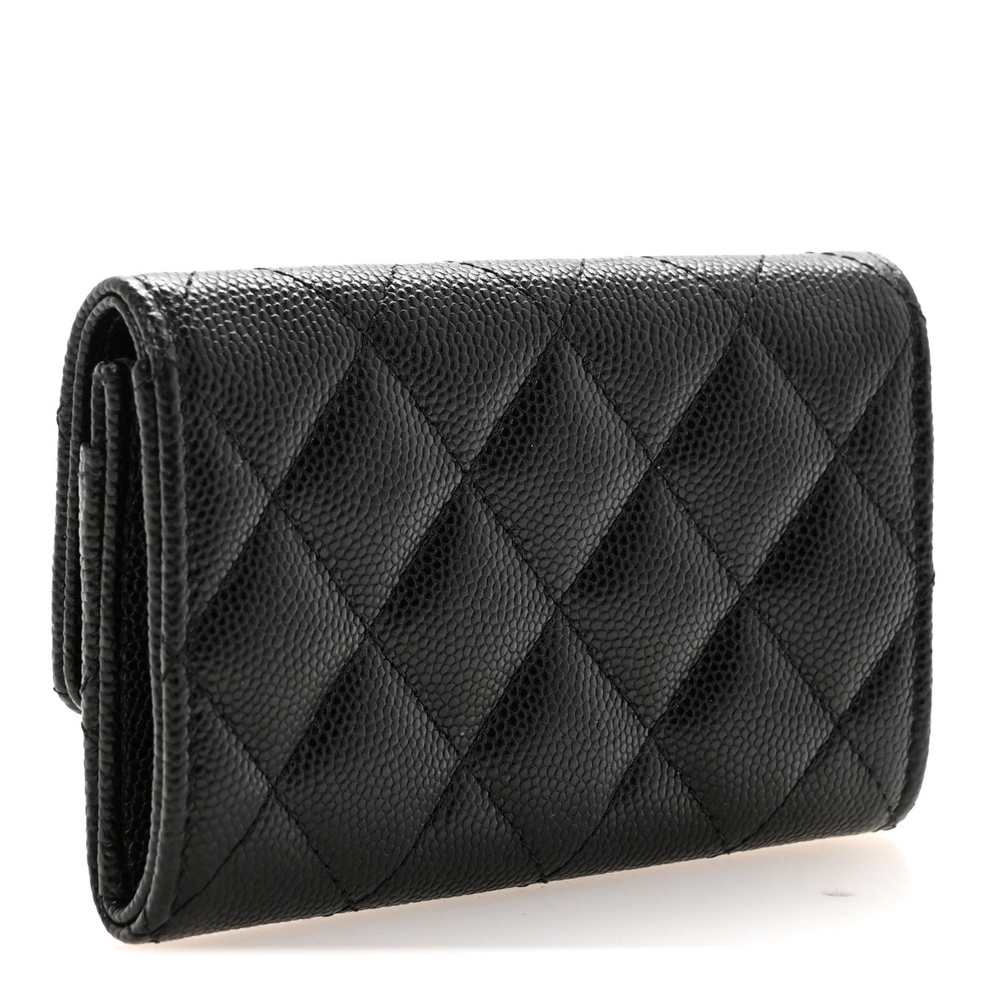 Caviar Metal Perforated Quilted CC Flap Card Holder Black