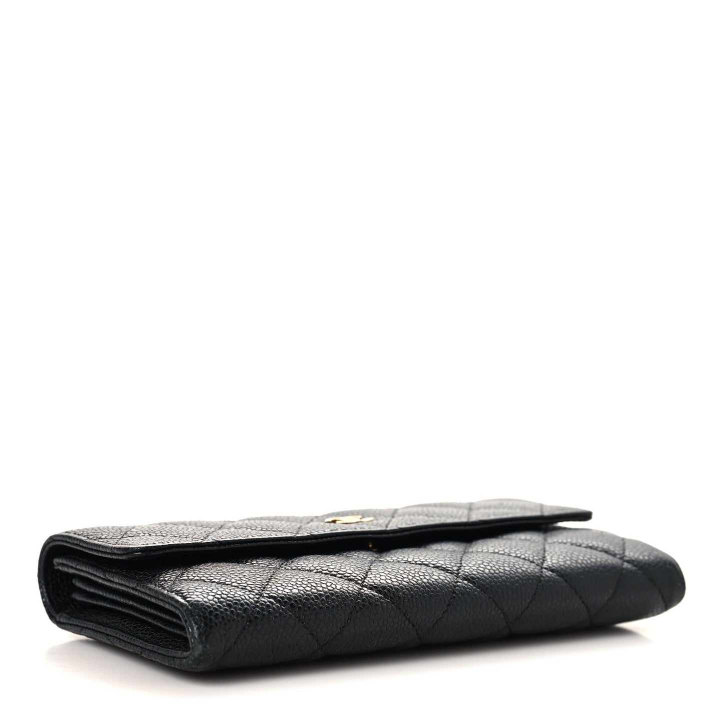 Caviar Quilted Large Gusset Flap Wallet Black
