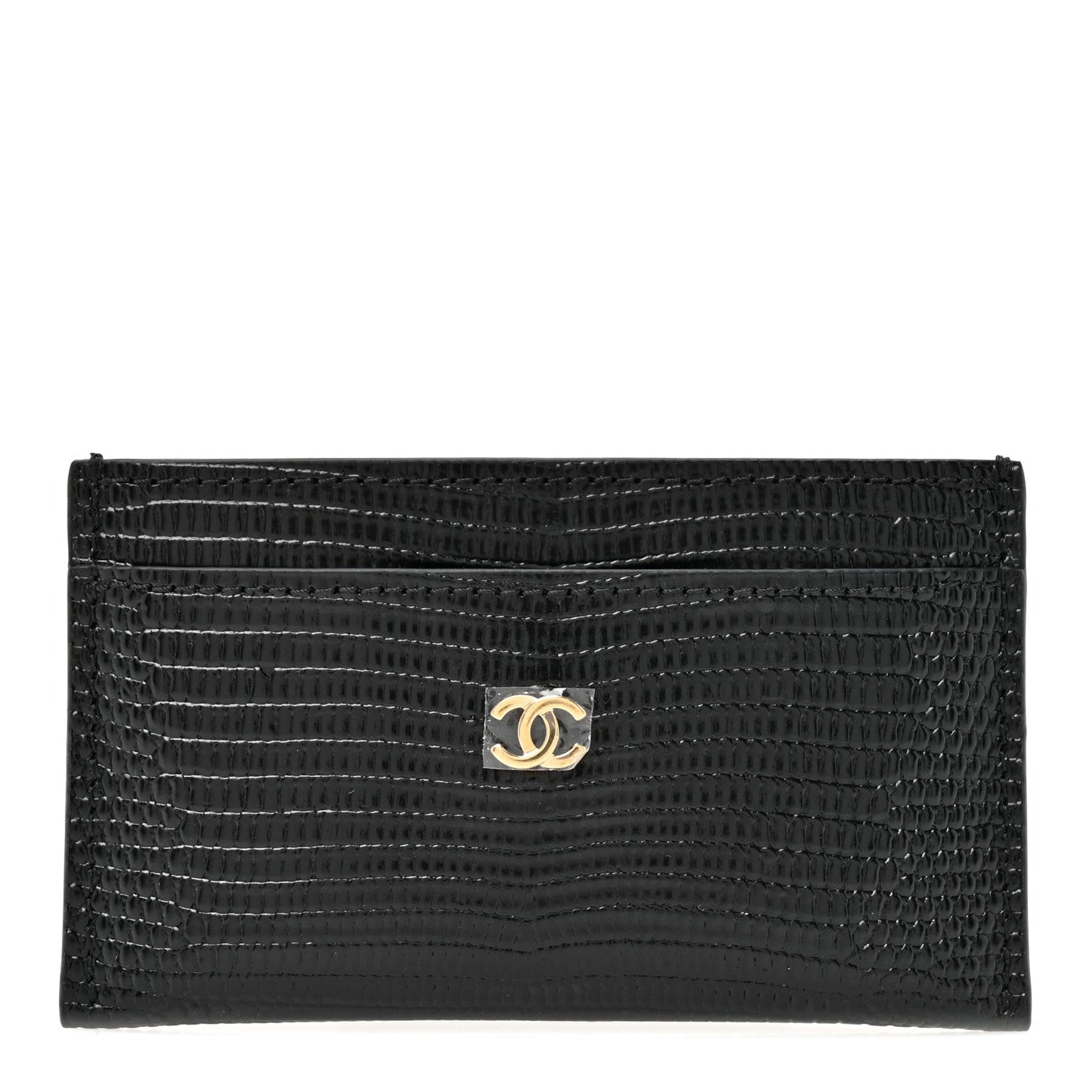 Calfskin Lizard Embossed Card Holder Black