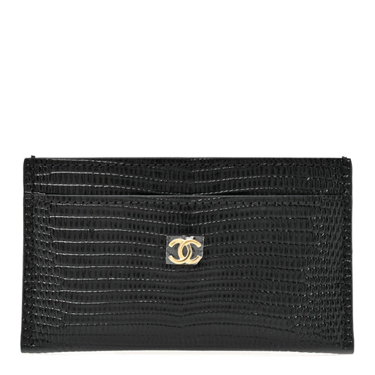 Calfskin Lizard Embossed Card Holder Black