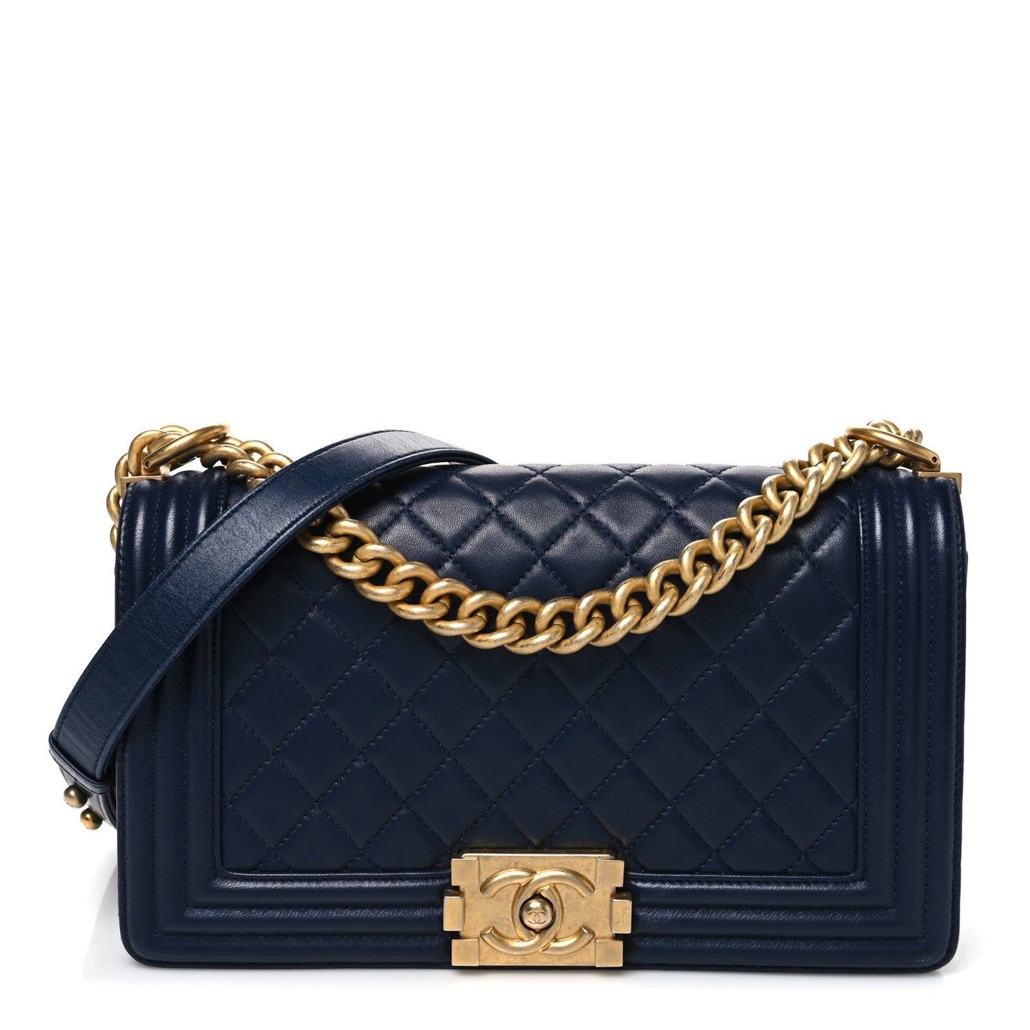 Lambskin Quilted Medium Boy Flap Dark Navy
