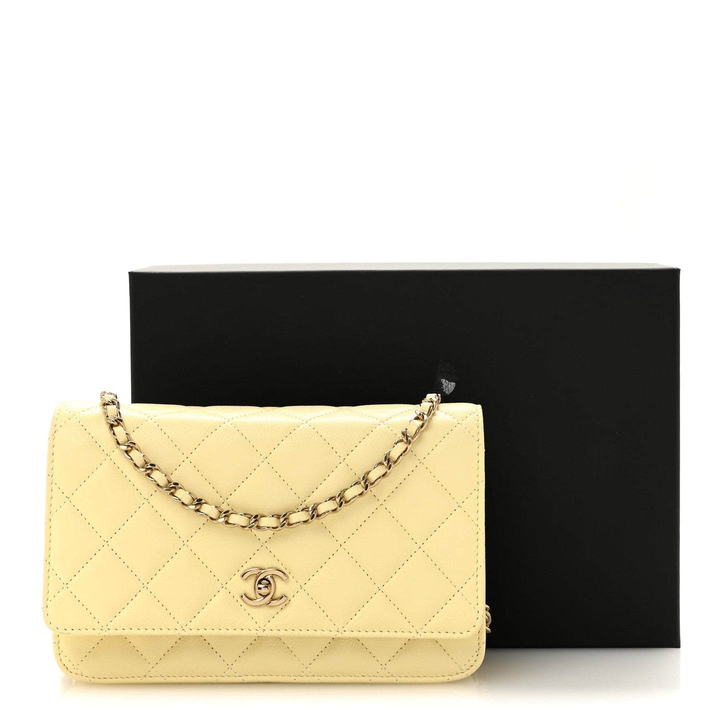 Caviar Quilted CC Turn Lock Wallet On Chain WOC Light Yellow