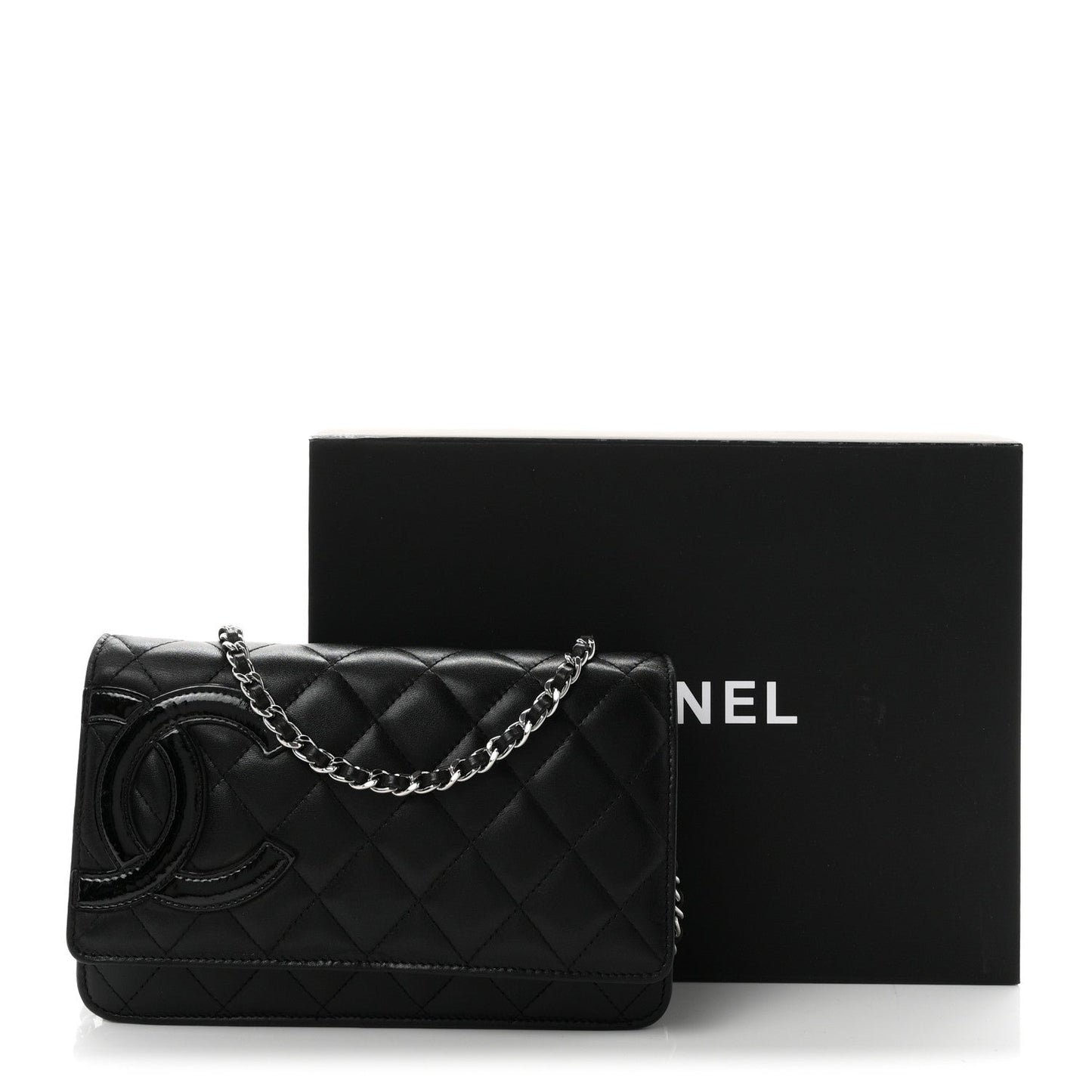 Calfskin Quilted Cambon Wallet on Chain WOC Black