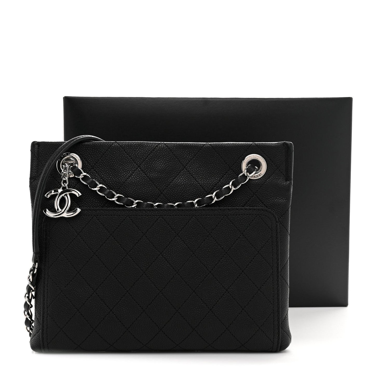 Caviar Stitched Small CC Pocket Shoulder Black