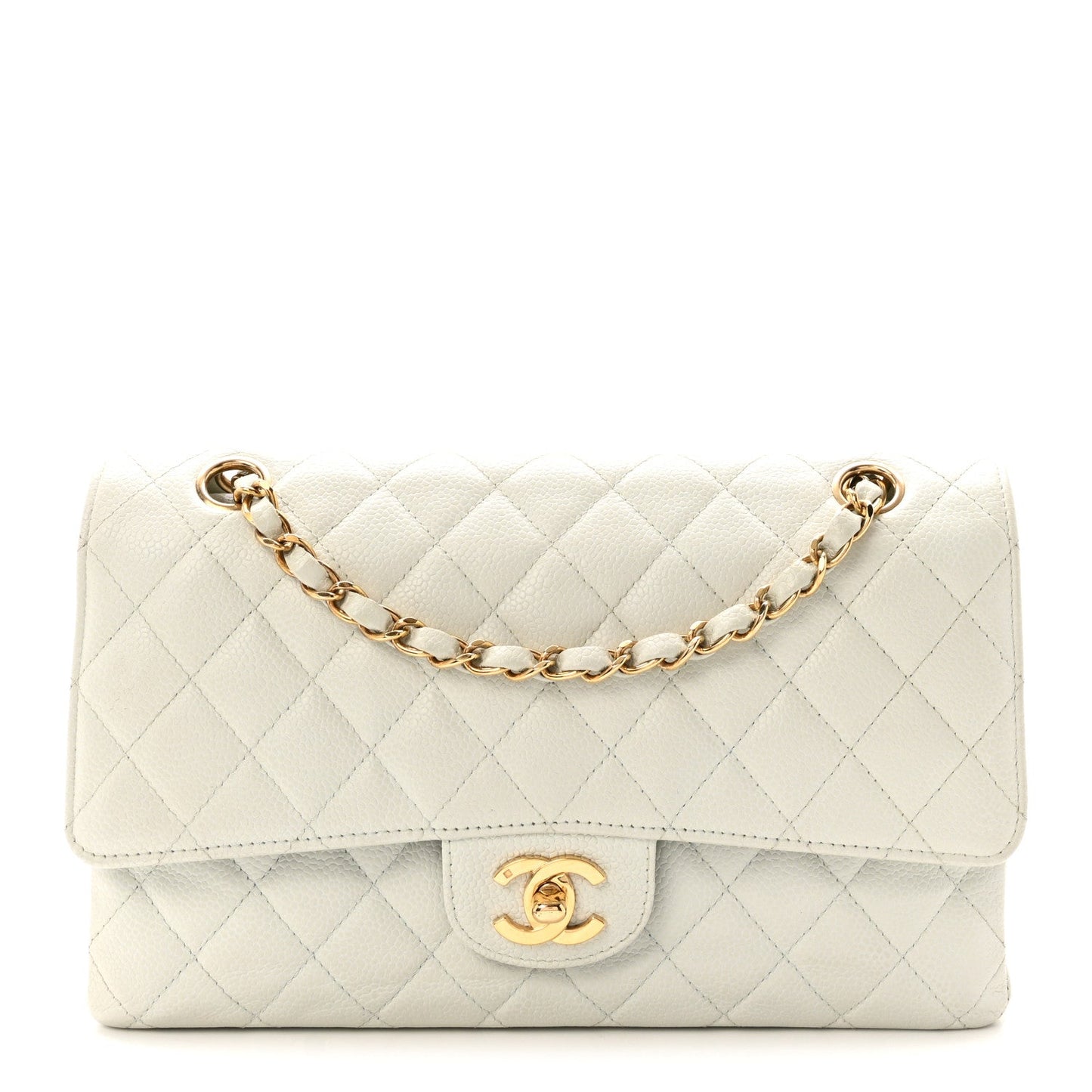 Caviar Quilted Medium Double Flap Light Blue