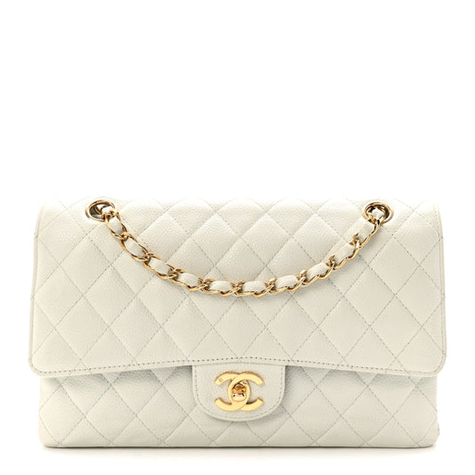Caviar Quilted Medium Double Flap Light Blue