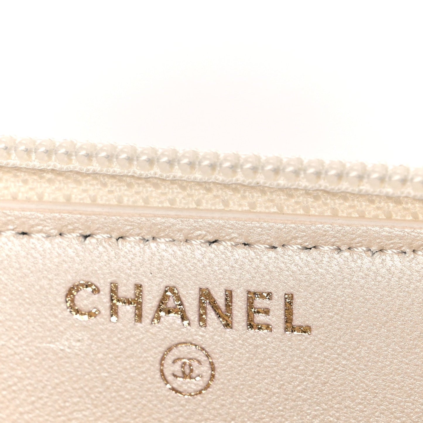 Metallic Lambskin Quilted Boy Zip Around Wallet  Ivory