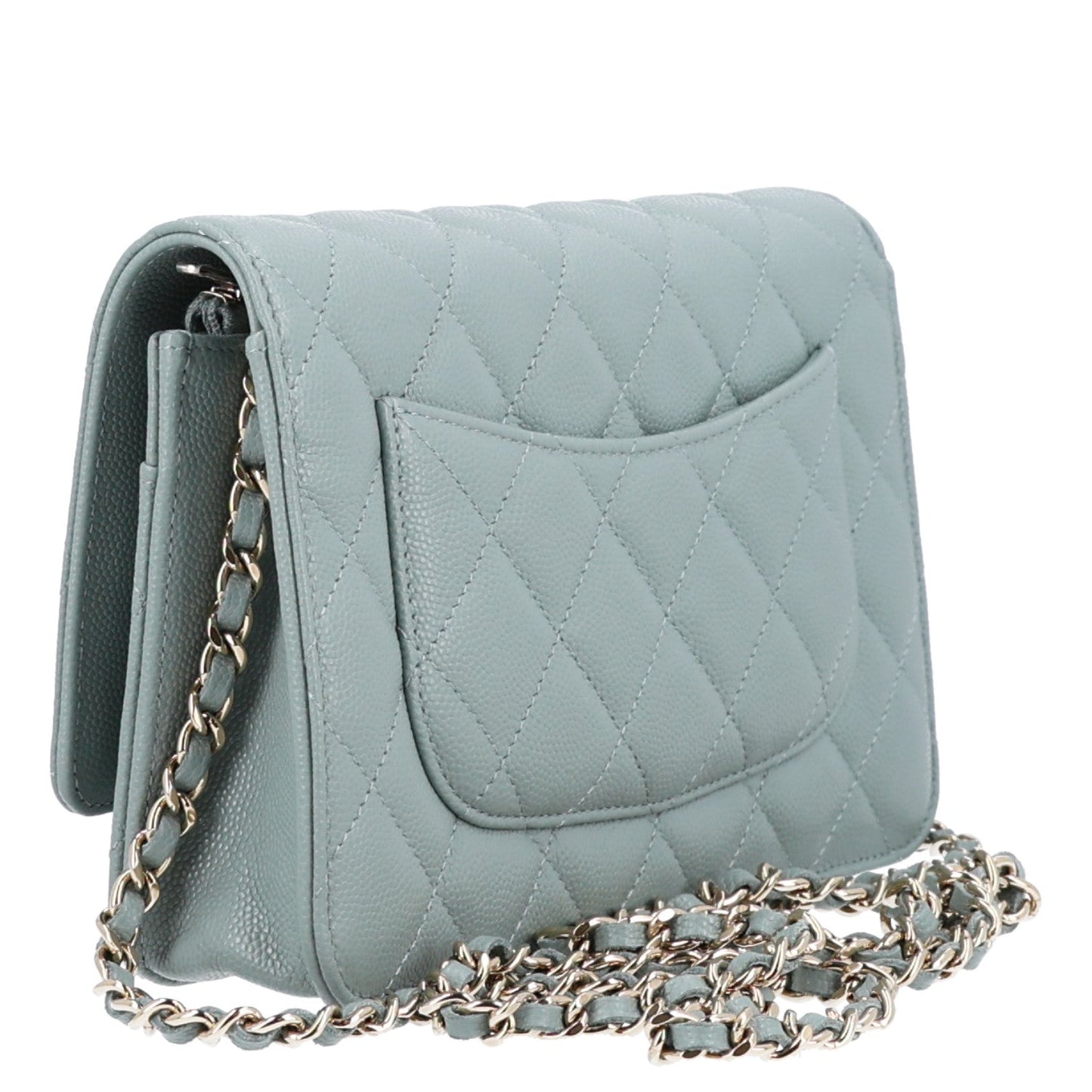 Caviar Quilted Wallet on Chain WOC Grey