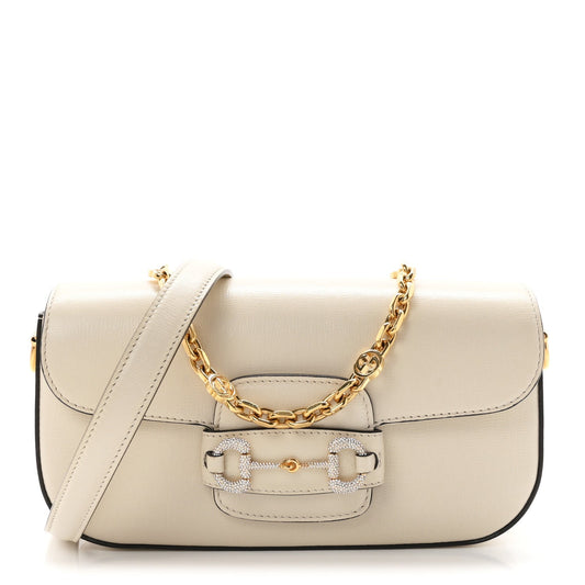 Azalea Calfskin Crystal Small Horsebit 1955 Chain Shoulder Bag White