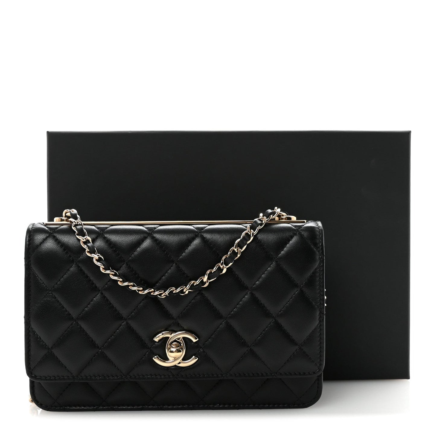 Lambskin Quilted Trendy CC Wallet On Chain WOC Black