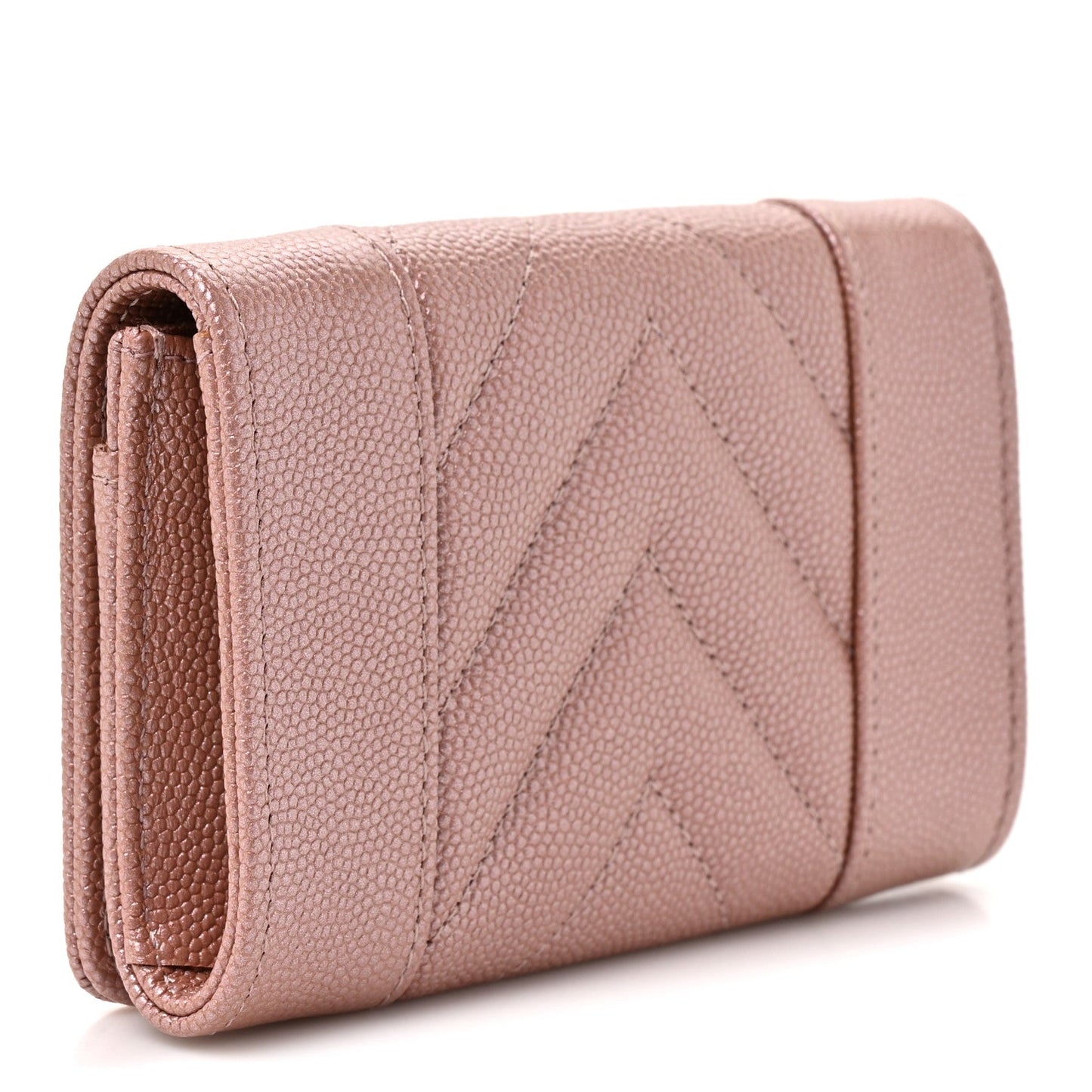 Metallic Caviar Chevron Quilted Vintage Mademoiselle Flap Card Holder Pink
