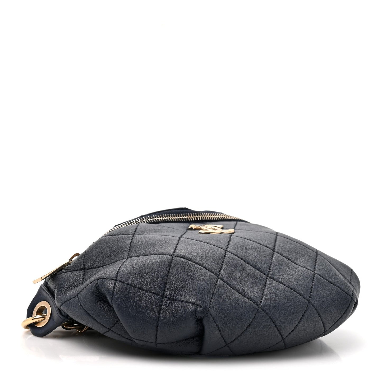 Calfskin Enamel Quilted Waist Bag Navy