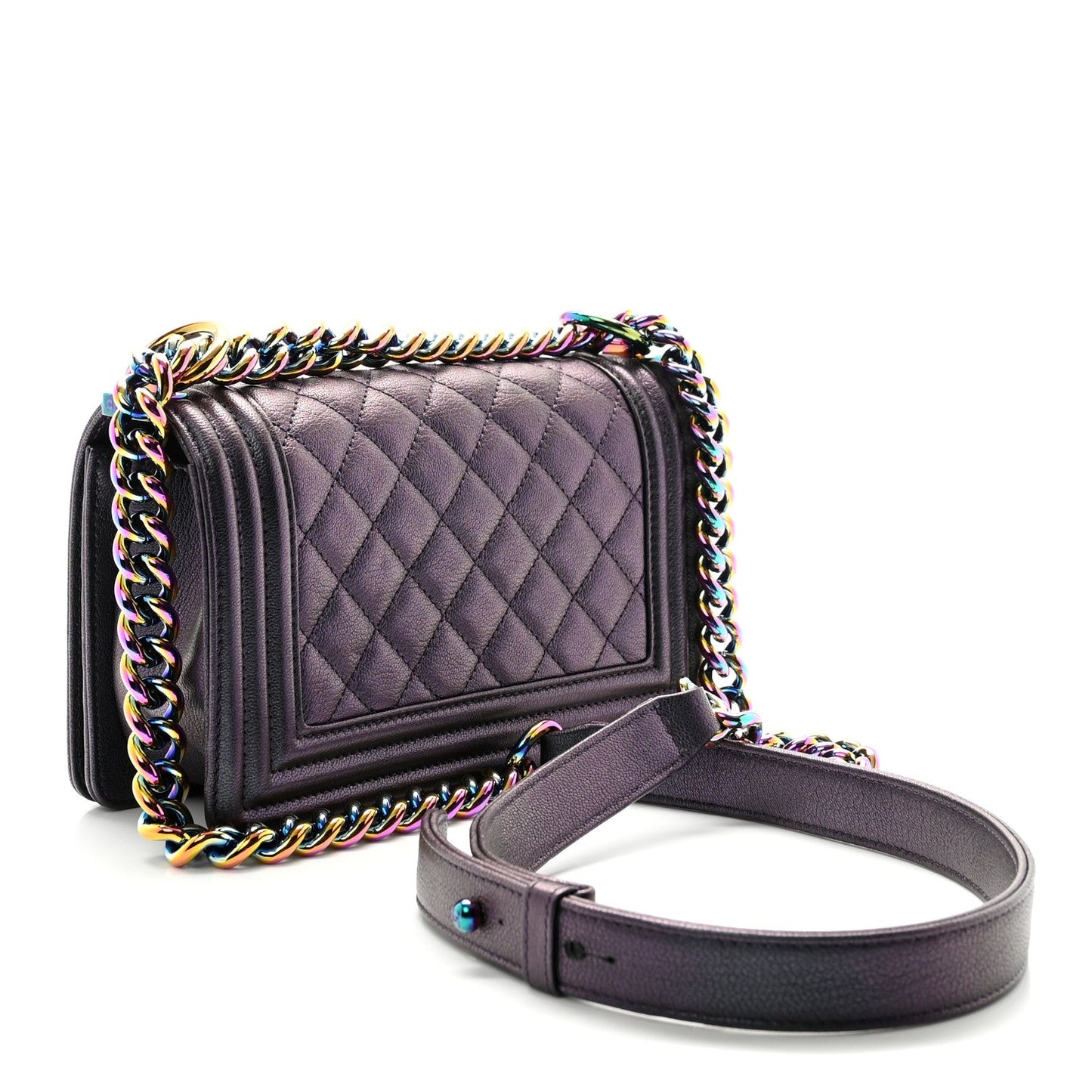 Iridescent Goatskin Quilted Small Boy Flap Purple