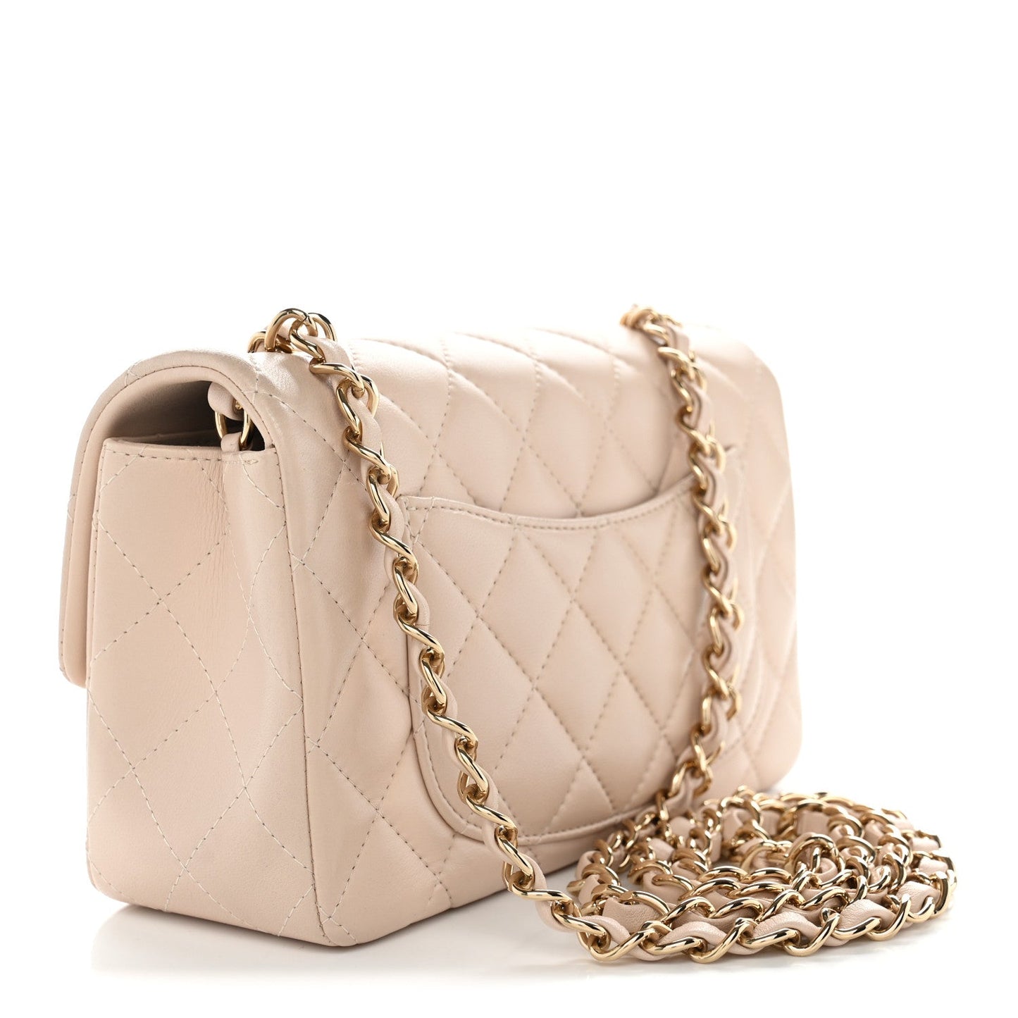 Lambskin Quilted Mini Rectangular Flap Light Beige