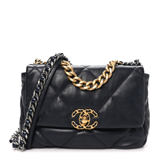 Goatskin Quilted Medium Chanel 19 Flap Navy Blue