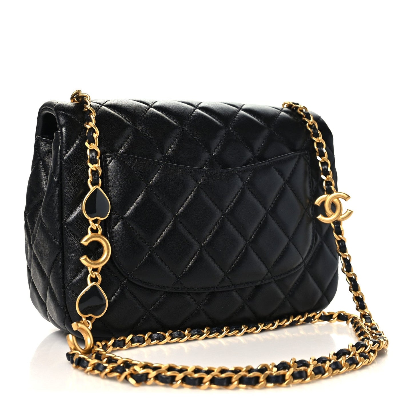 Lambskin Enamel Quilted Small Coco Hearts Square Flap Black