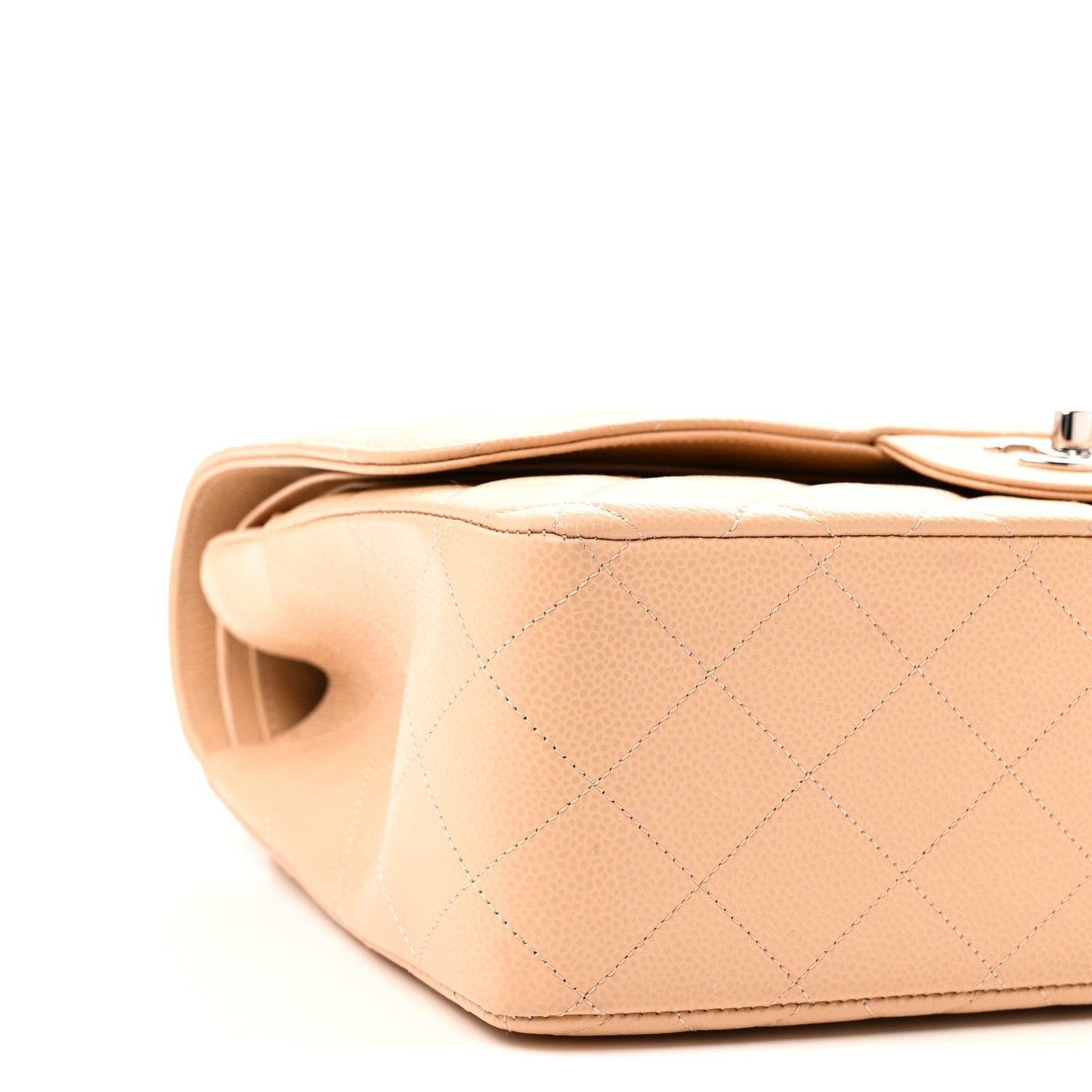 Caviar Quilted Jumbo Double Flap Beige