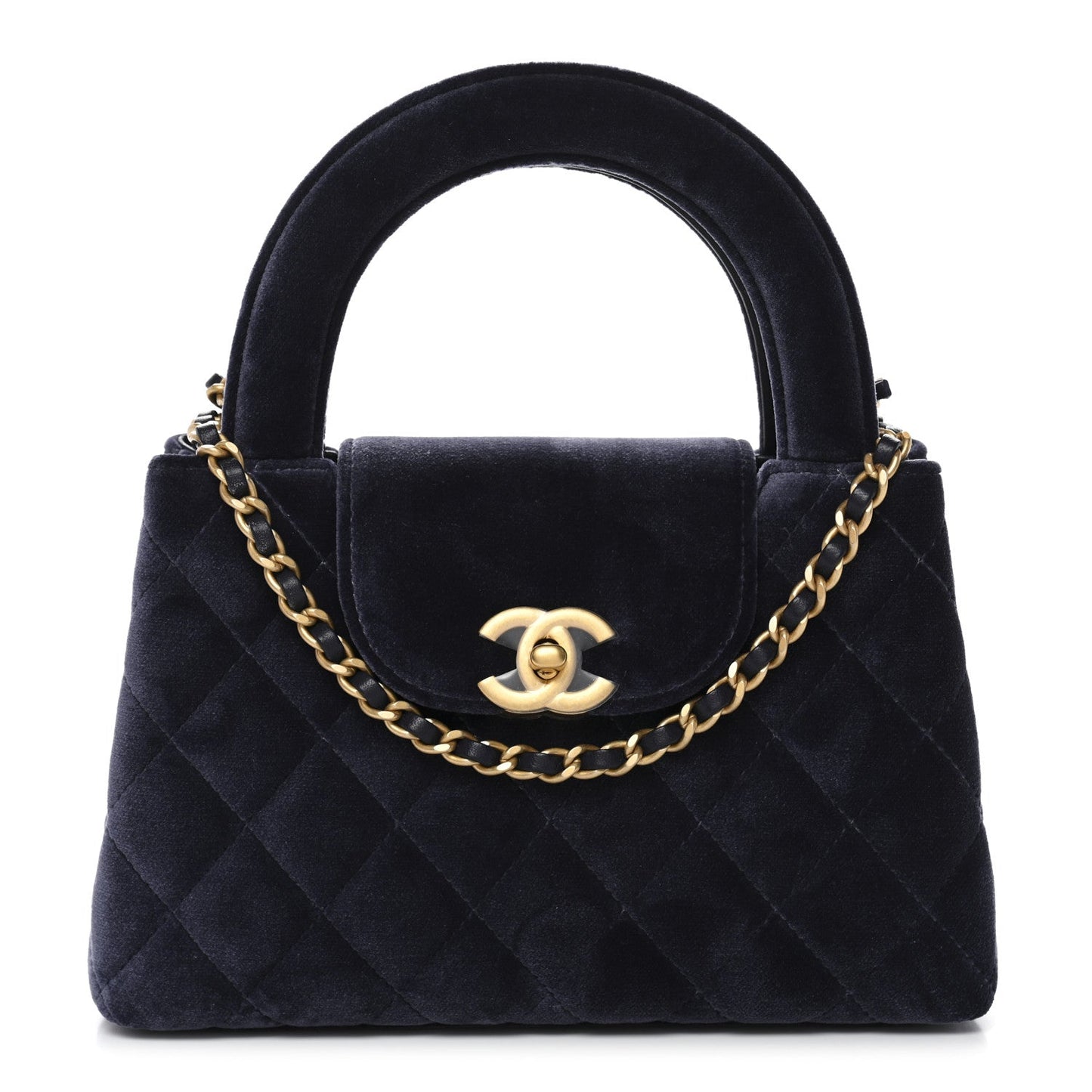 Velvet Quilted Nano Kelly Shopper Navy