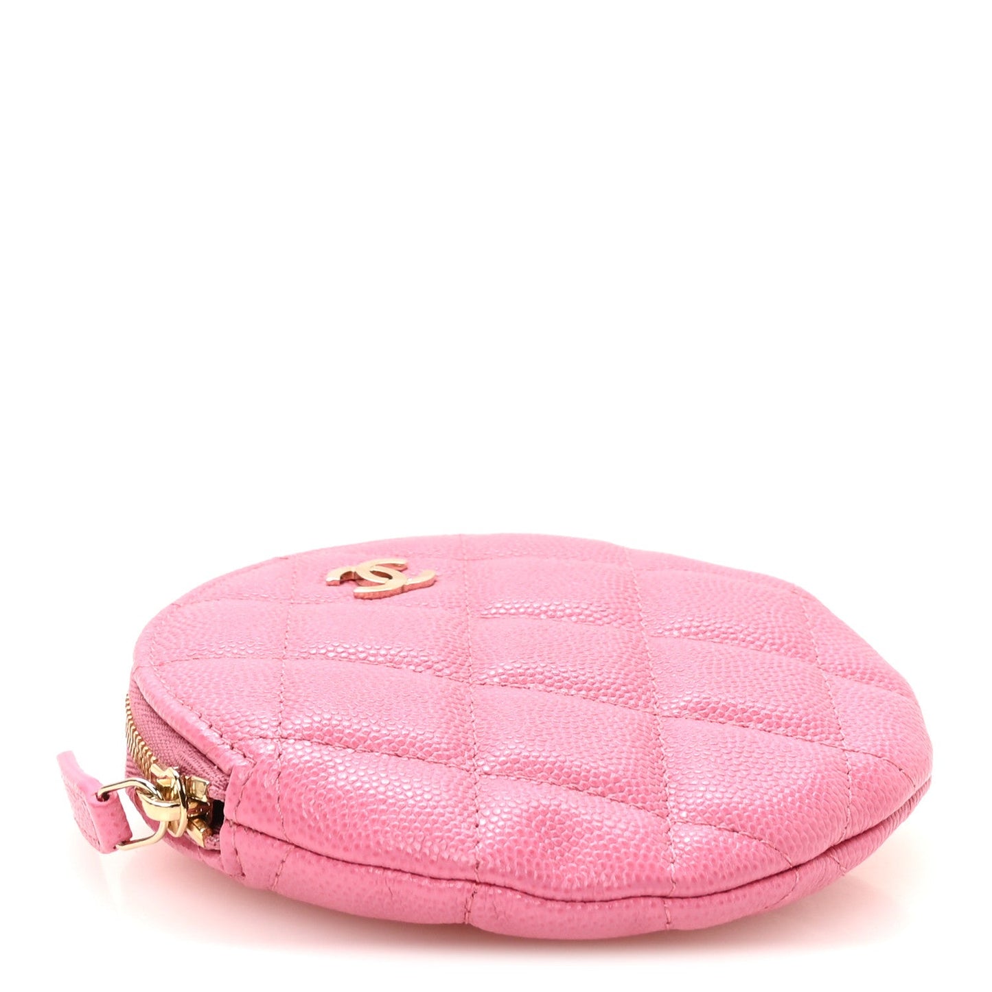 Caviar Quilted Round Clip On Coin Purse Pink