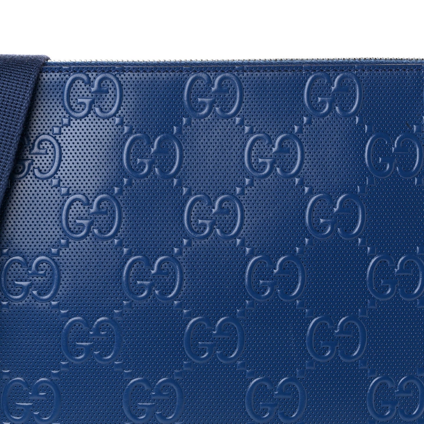 Calfskin GG Tennis Embossed Medium Wristlet Messenger Bag Intense Metal Blue