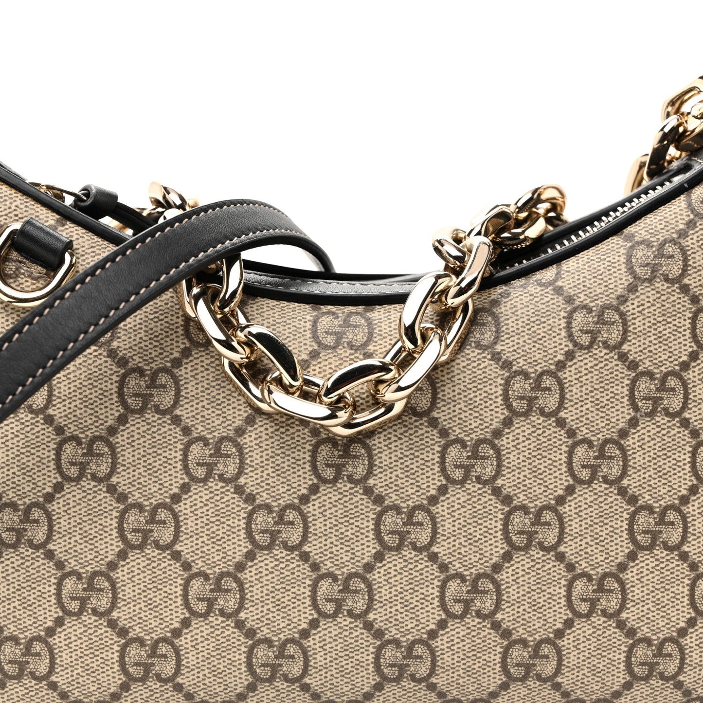 GG Supreme Monogram Textured Calfskin Small Emblem Shoulder Bag Beige Black