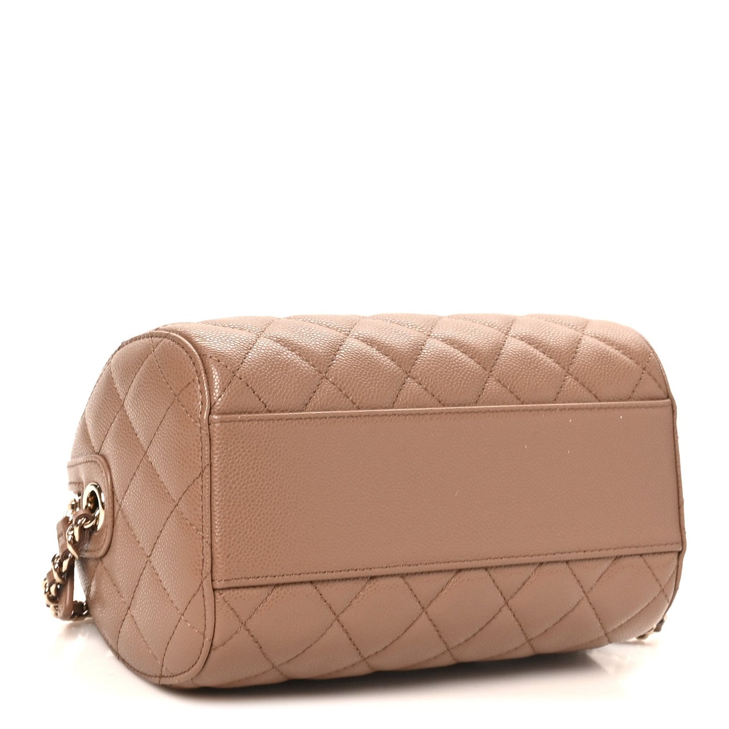 Caviar Quilted Barrel Clutch With Chain Brown