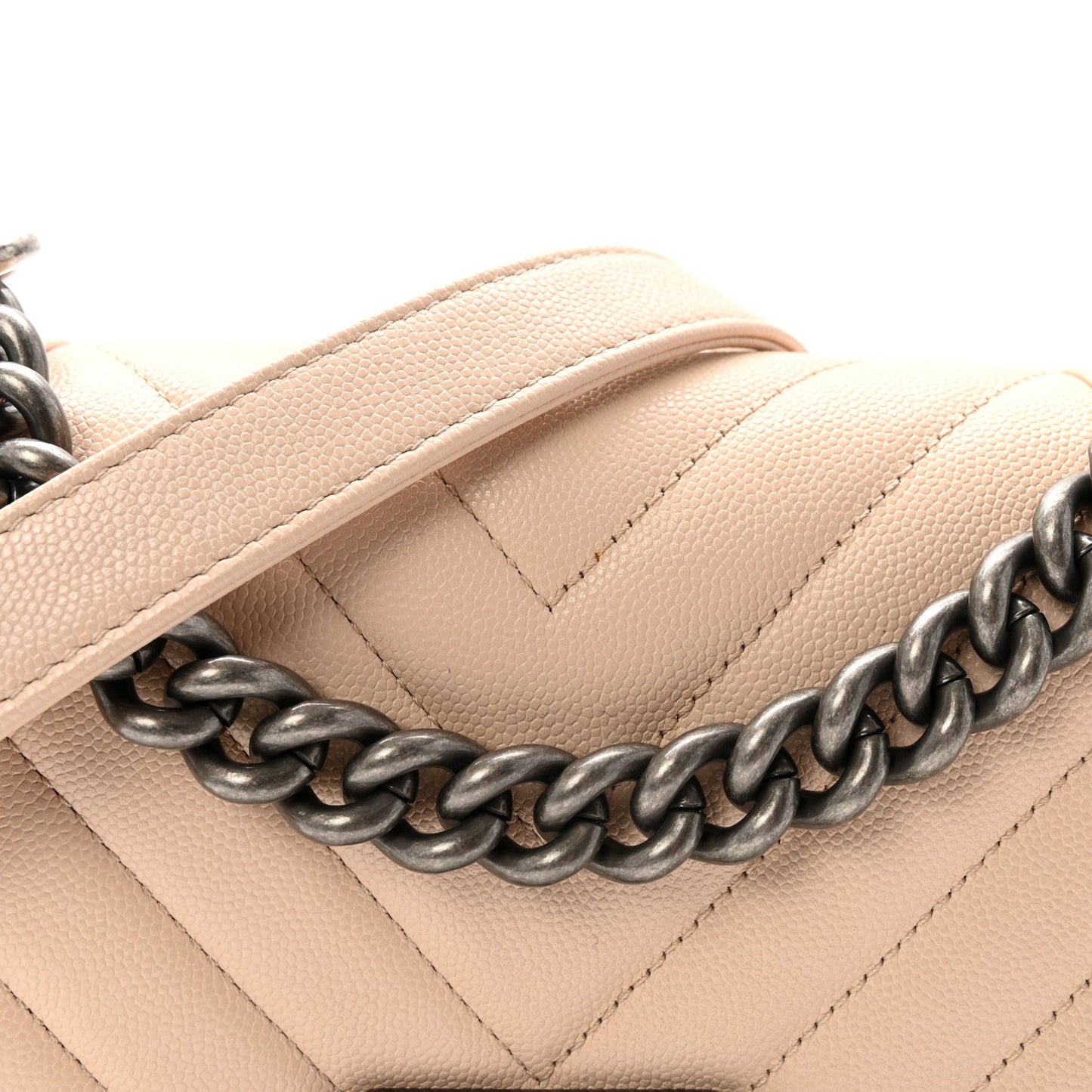 Caviar Chevron Quilted Small Boy Flap Light Beige