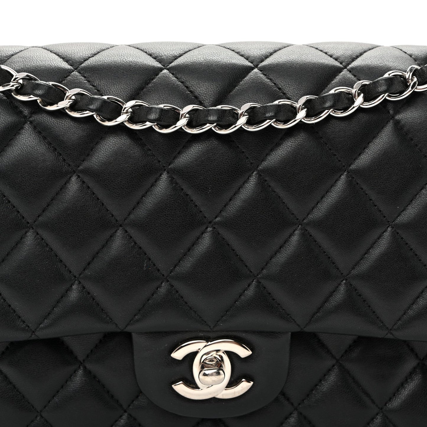 Lambskin Quilted Medium Double Flap  Black