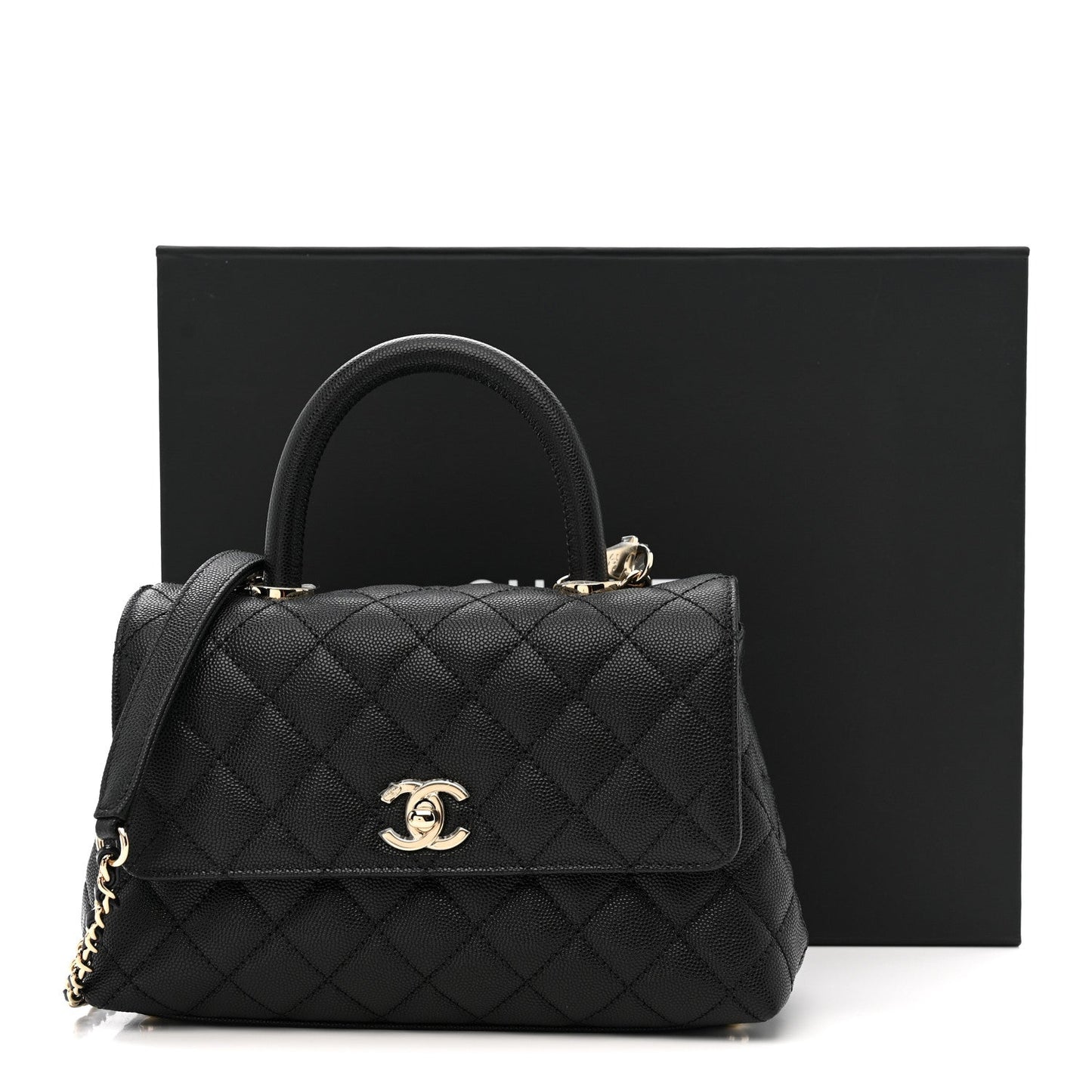 Caviar Quilted Mini Coco Handle Flap Black