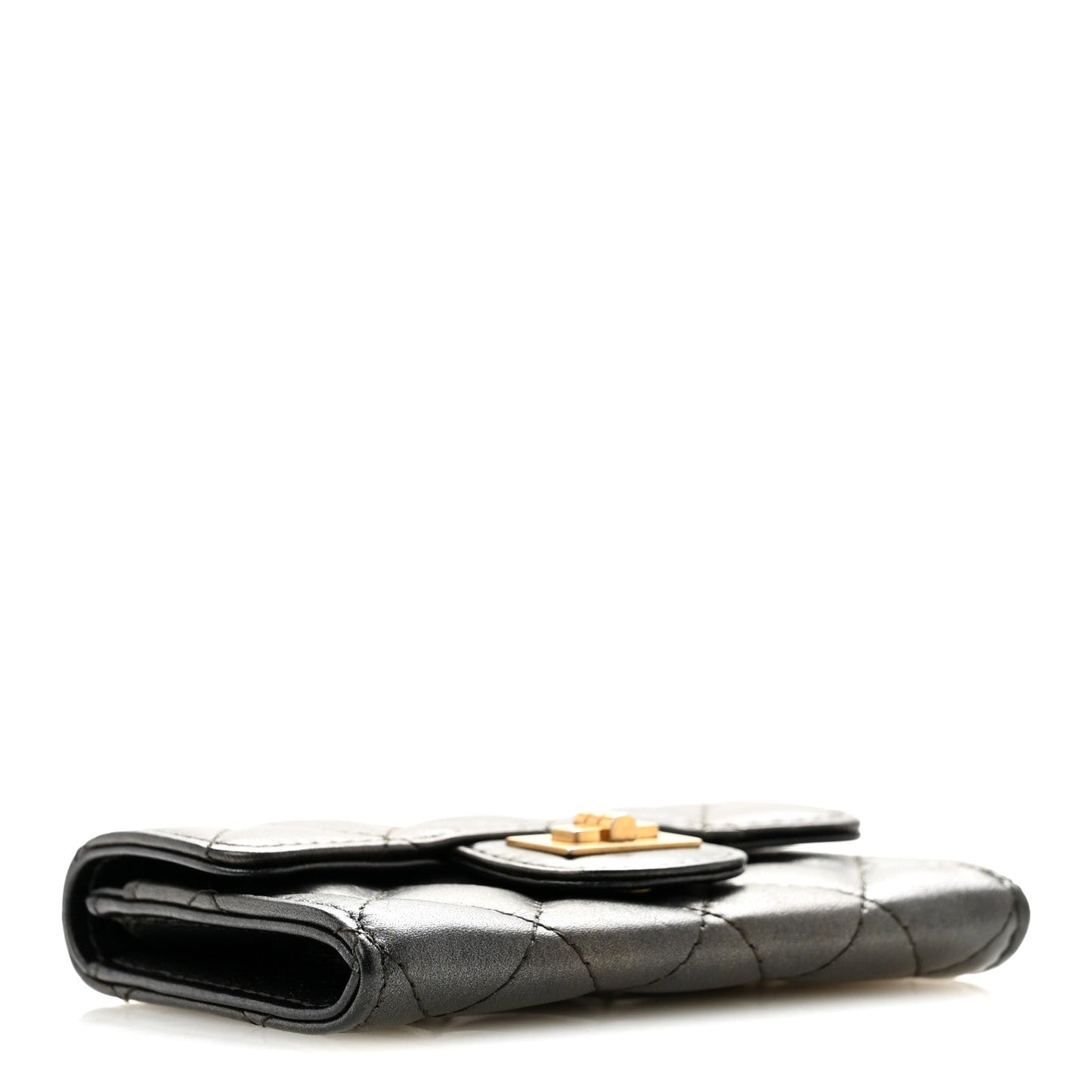 Metallic Calfskin Quilted Reissue Card Holder Wallet Charcoal