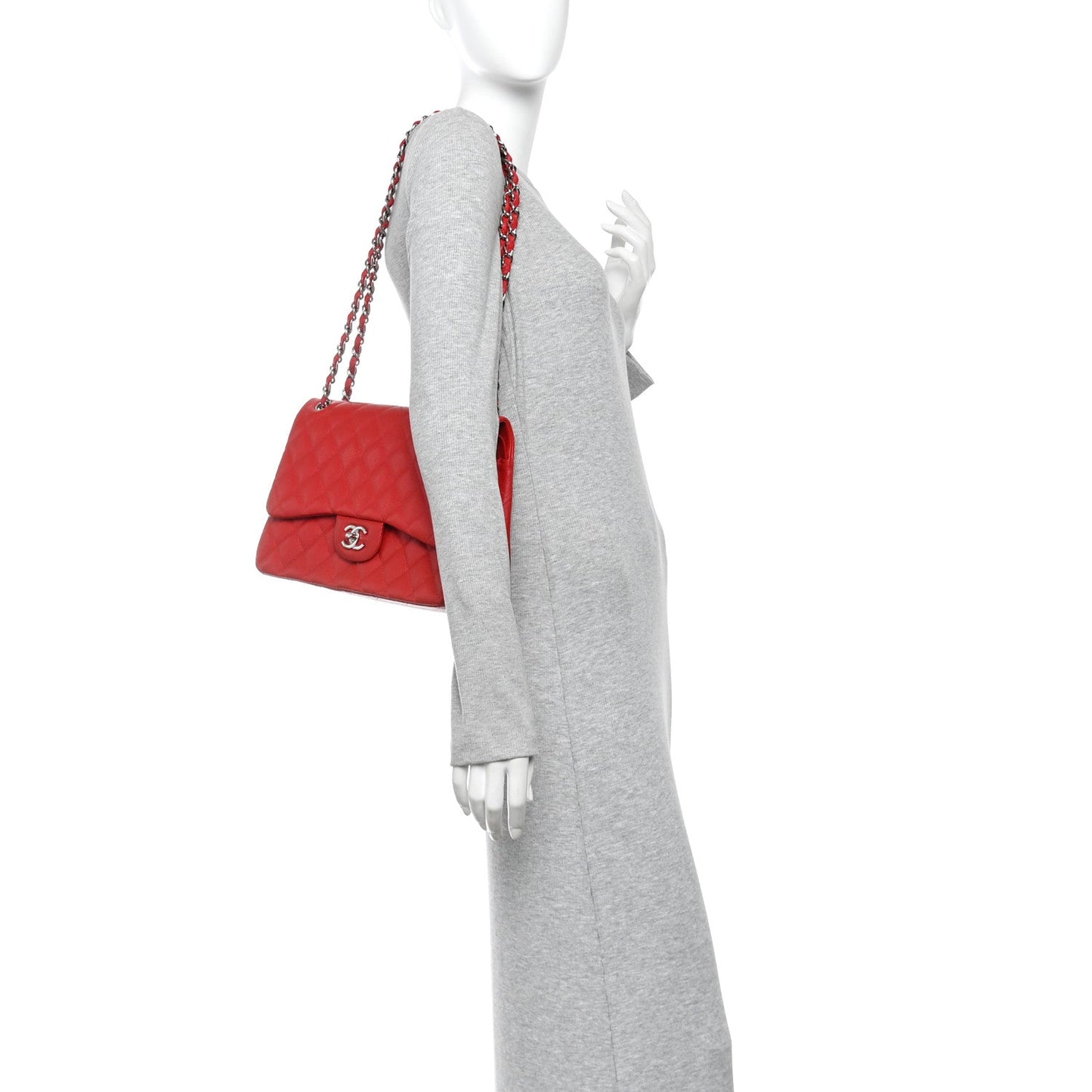 Caviar Quilted Jumbo Double Flap Red
