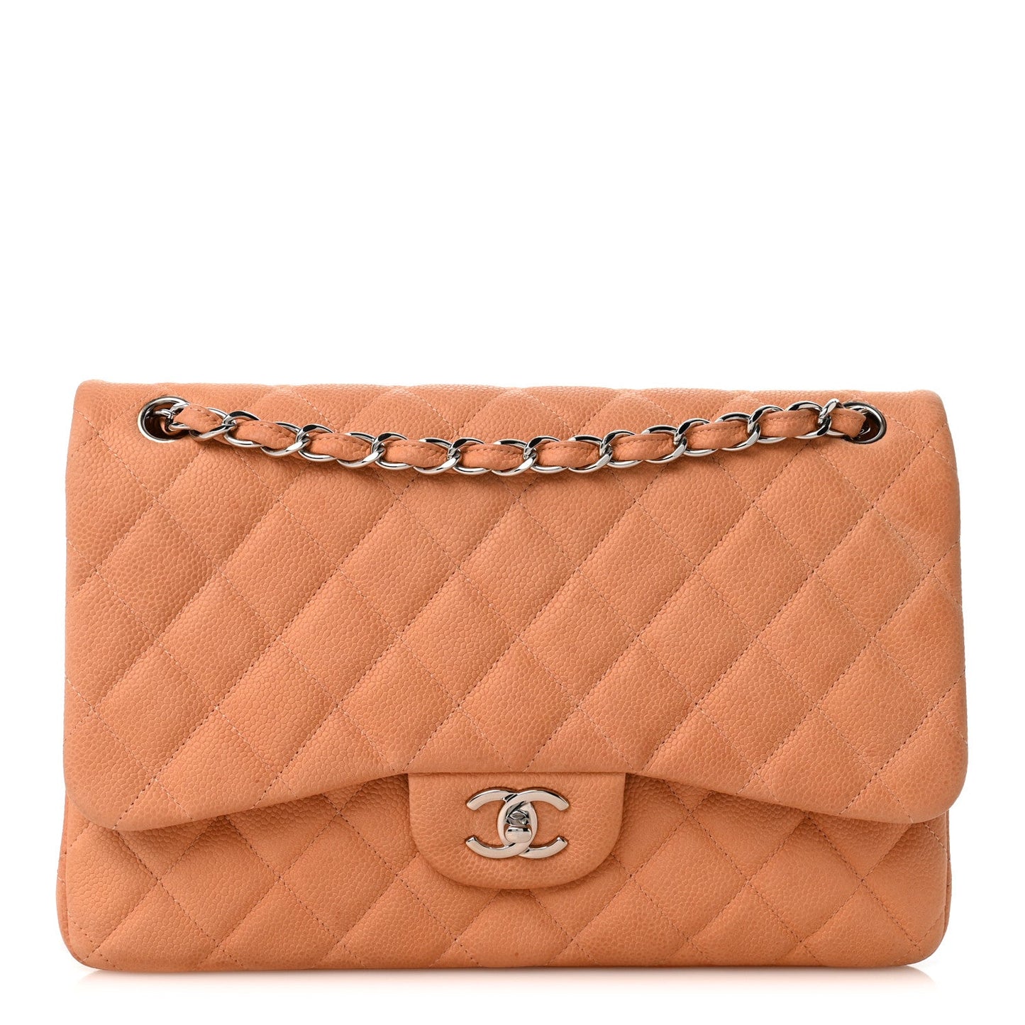 Iridescent Caviar Quilted Jumbo Double Flap Dark Beige